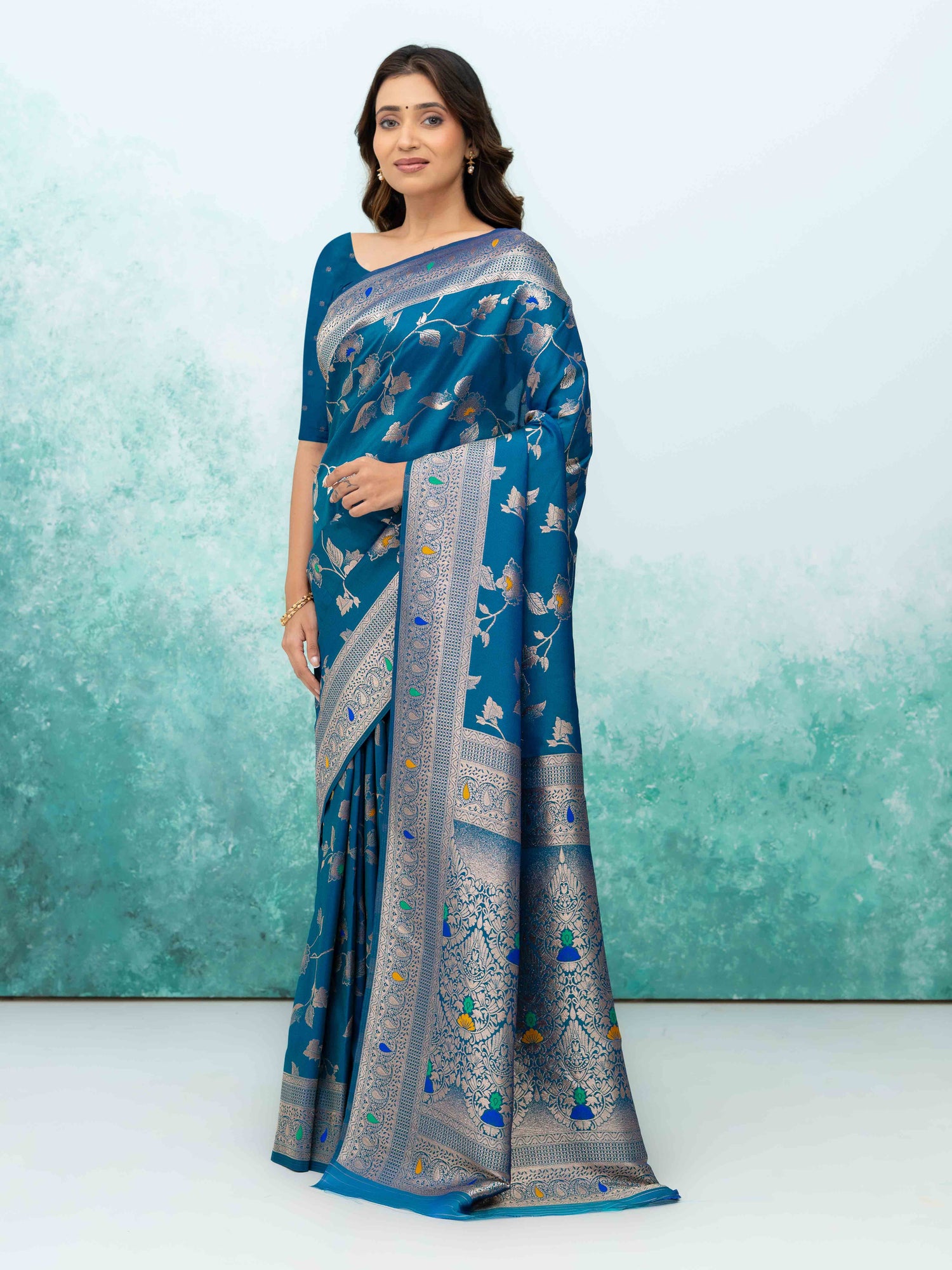 Teal Blue  Banarasi Silk Saree