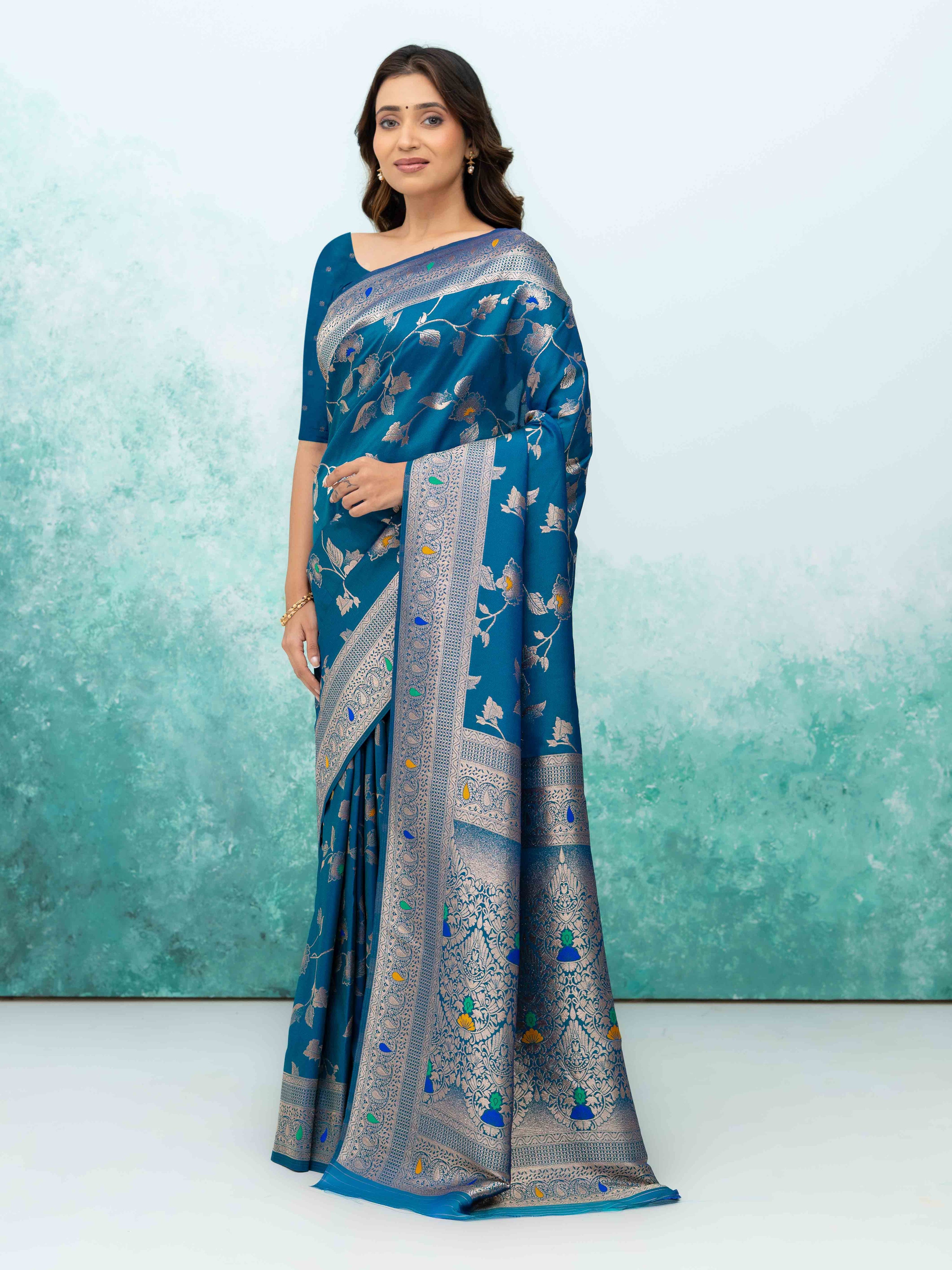Teal Blue  Banarasi Silk Saree