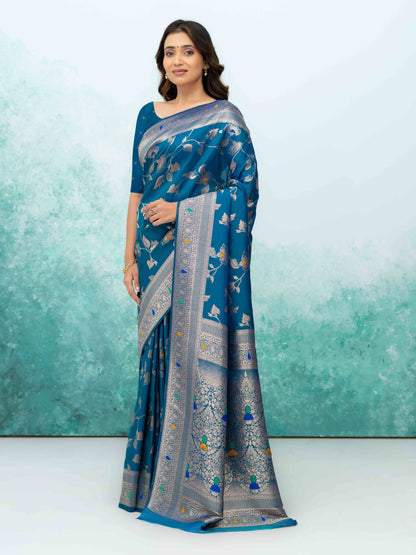 Teal Blue  Banarasi Silk Saree