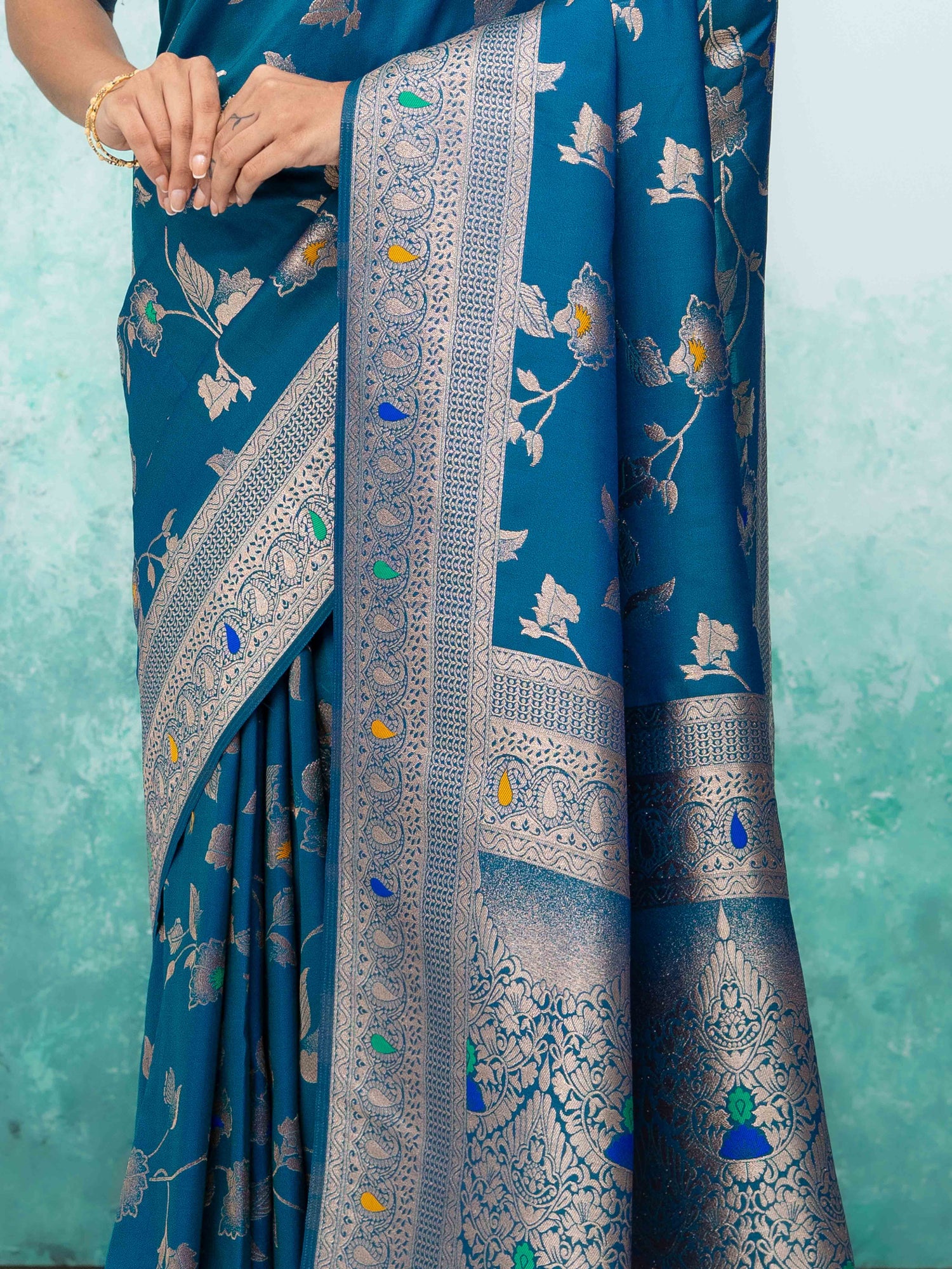 Teal Blue  Banarasi Silk Saree