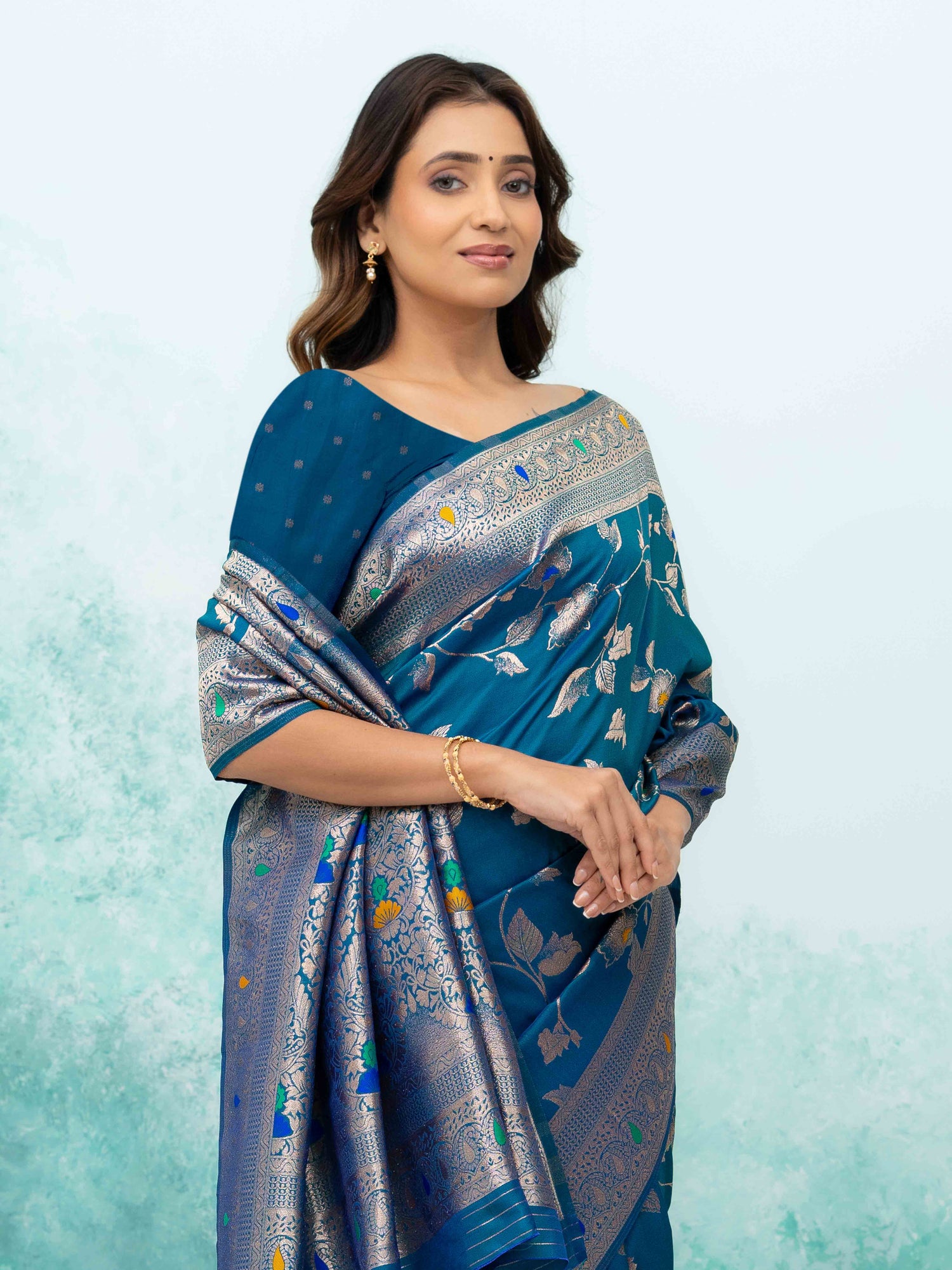 Teal Blue  Banarasi Silk Saree