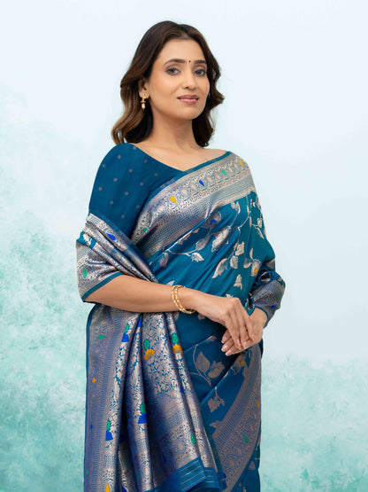 Teal Blue  Banarasi Silk Saree