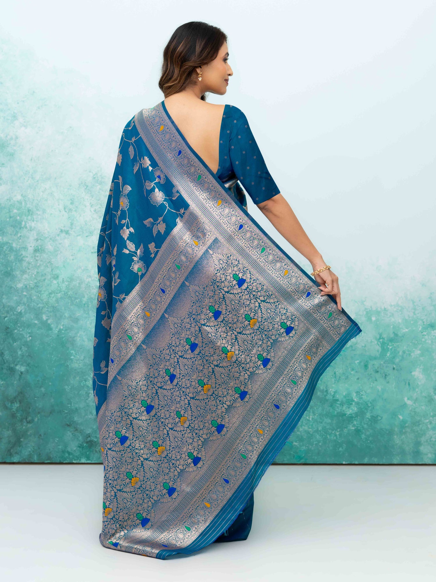 Teal Blue  Banarasi Silk Saree