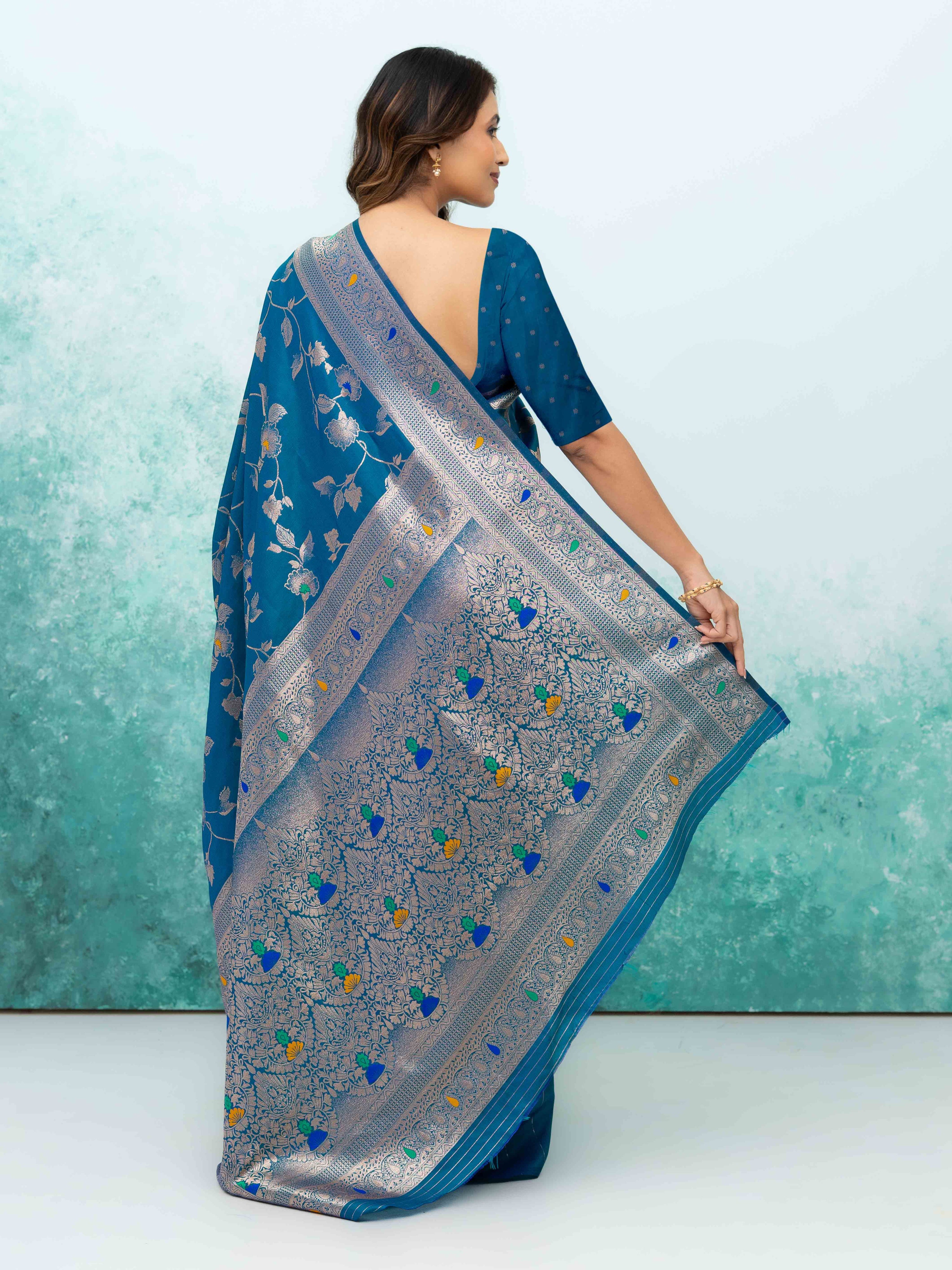 Teal Blue  Banarasi Silk Saree