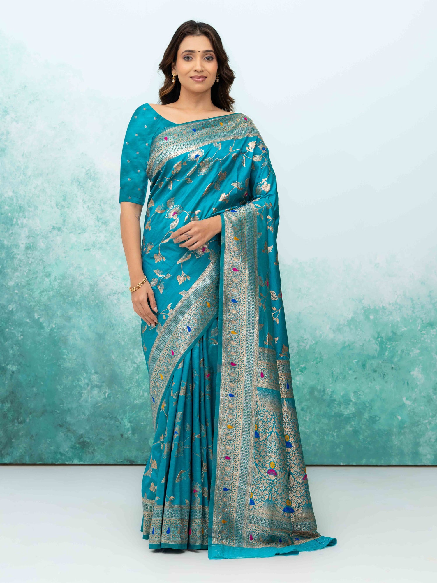 Sky Blue Banarasi Silk Saree