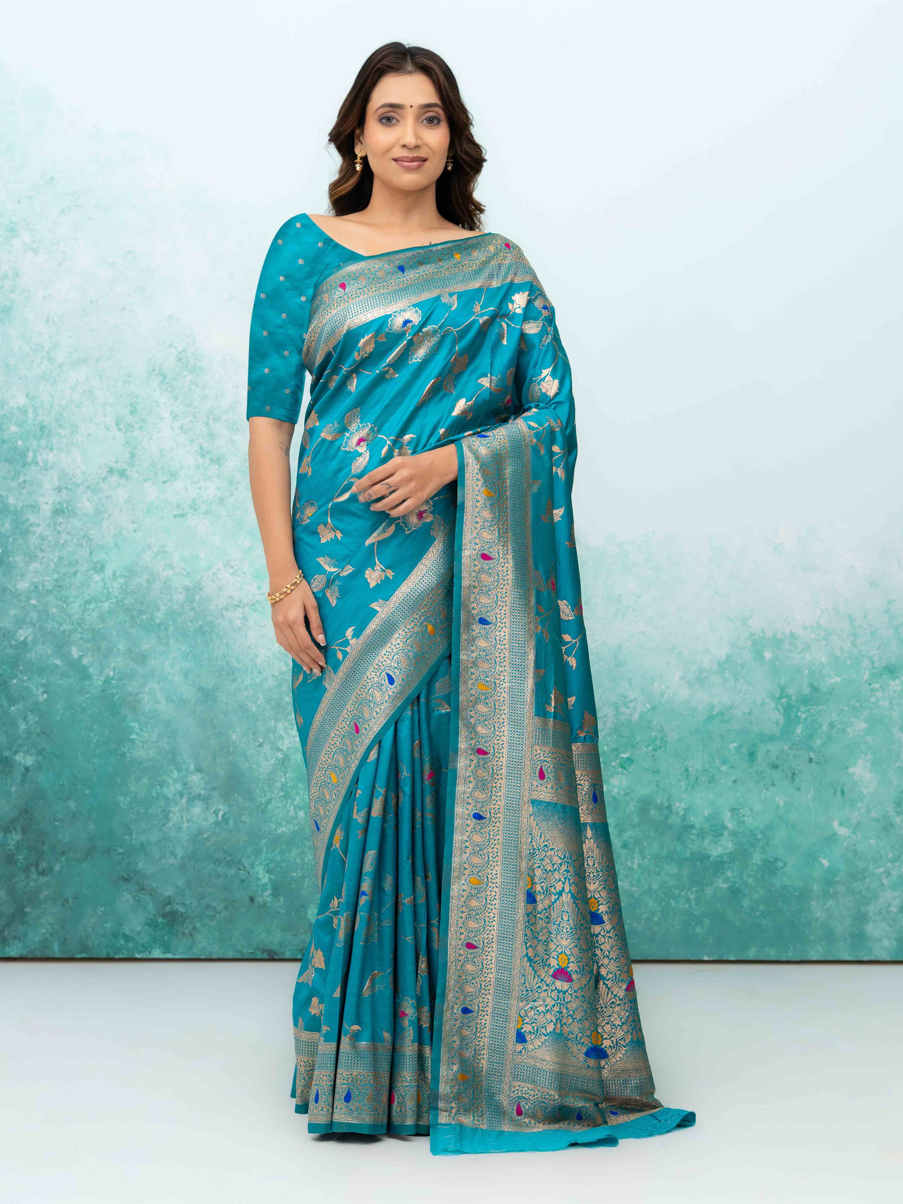 Sky Blue Banarasi Silk Saree