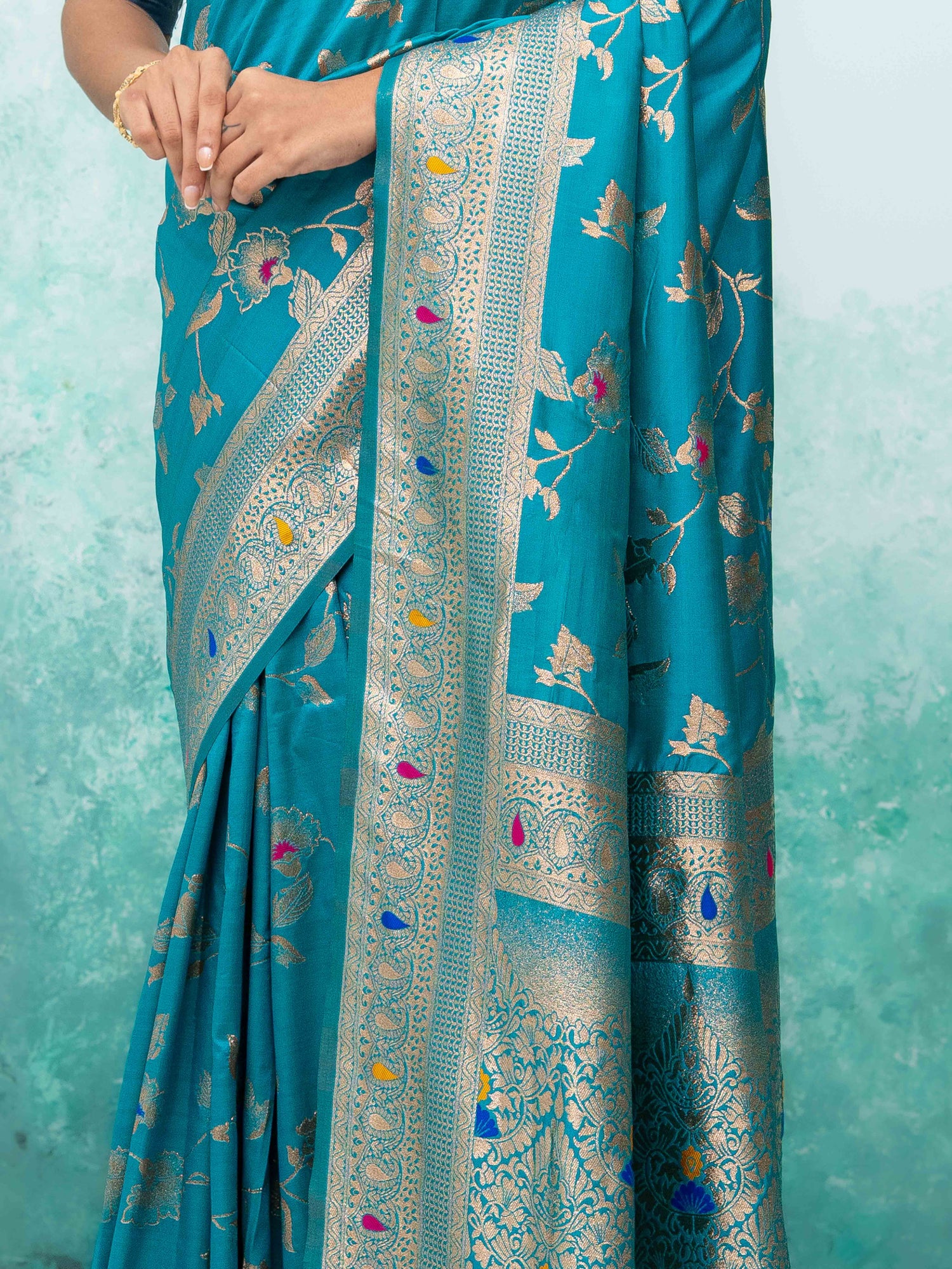 Sky Blue Banarasi Silk Saree