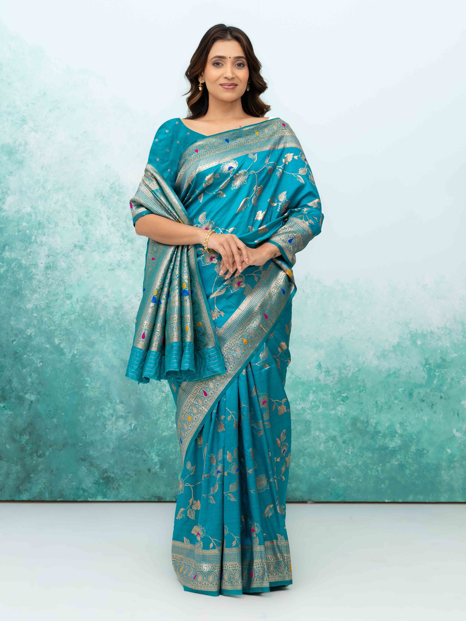 Sky Blue Banarasi Silk Saree