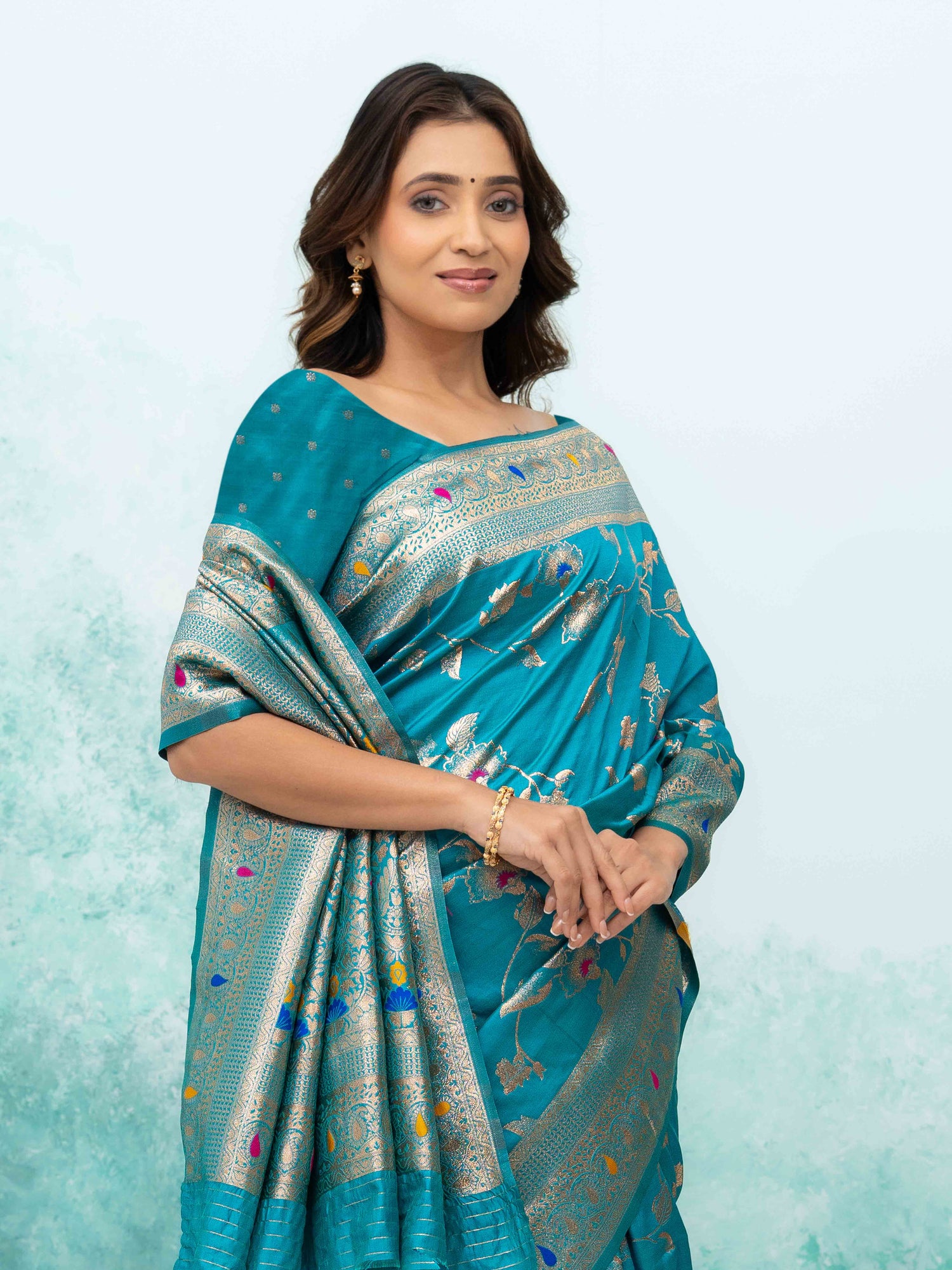 Sky Blue Banarasi Silk Saree