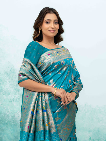 Sky Blue Banarasi Silk Saree