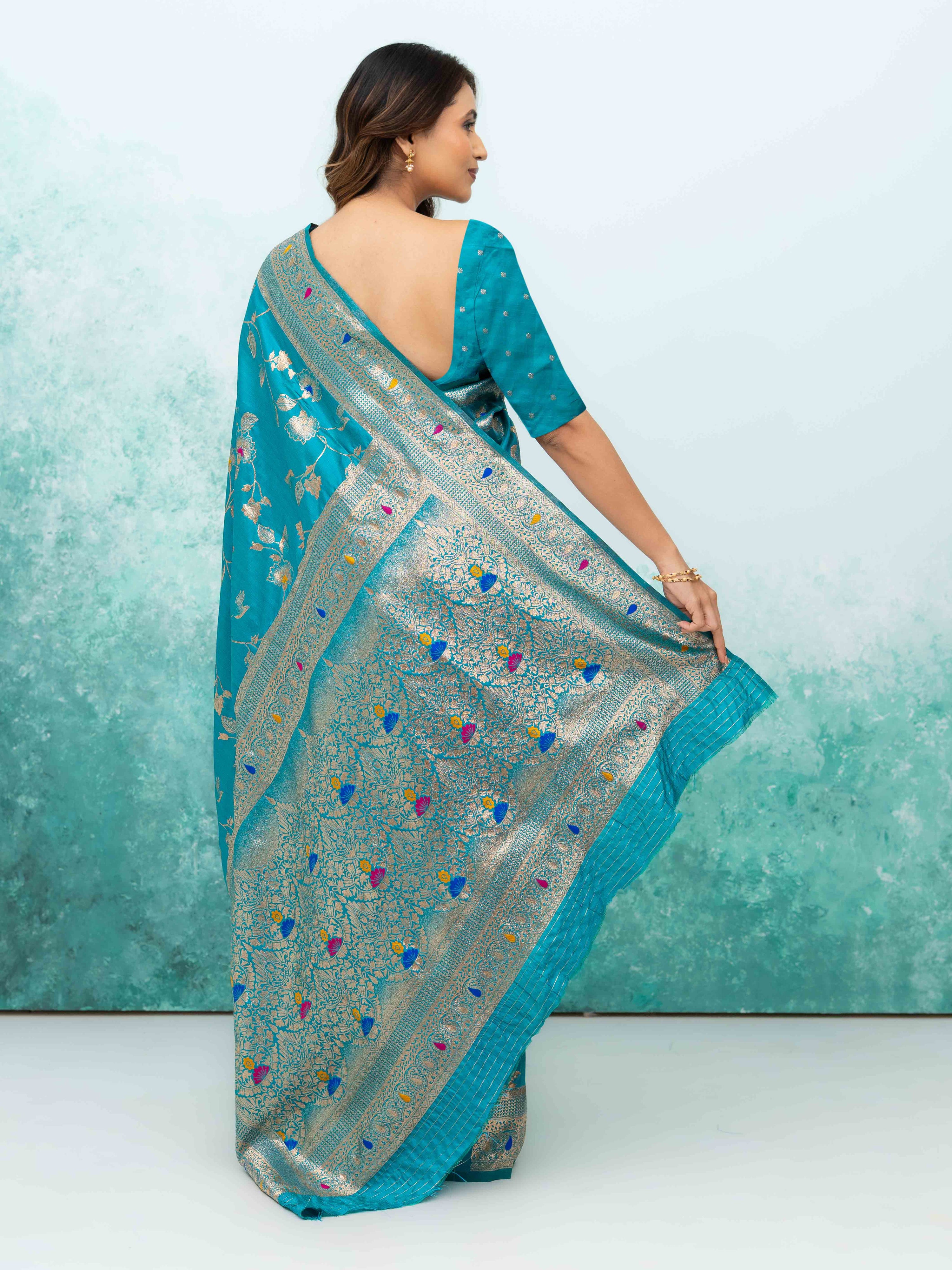 Sky Blue Banarasi Silk Saree