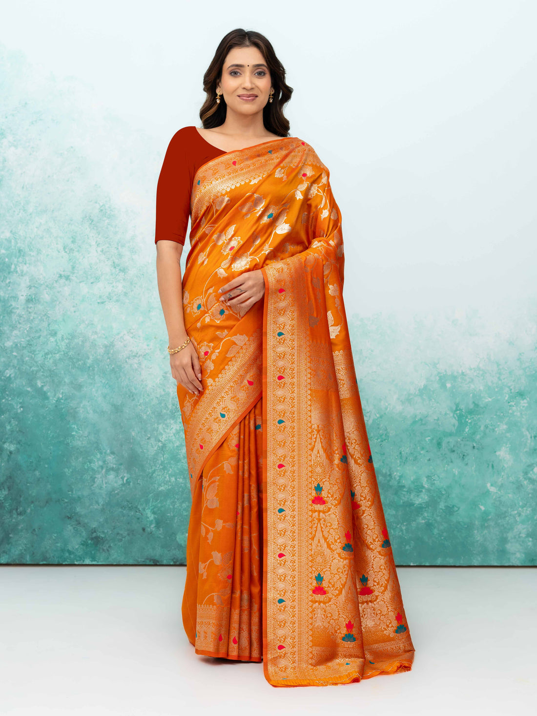 Orange Banarasi Silk Saree