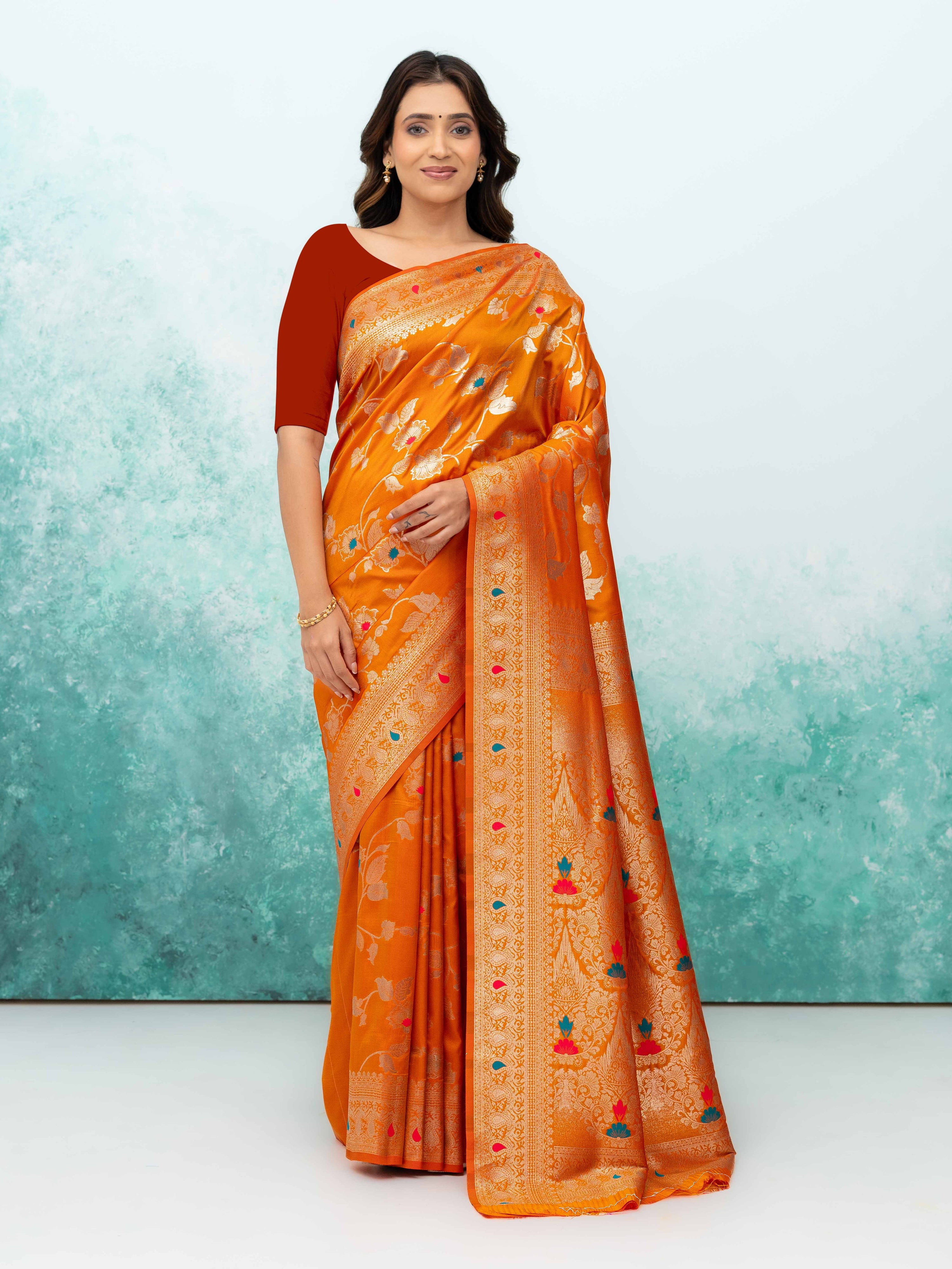 Orange Banarasi Silk Saree