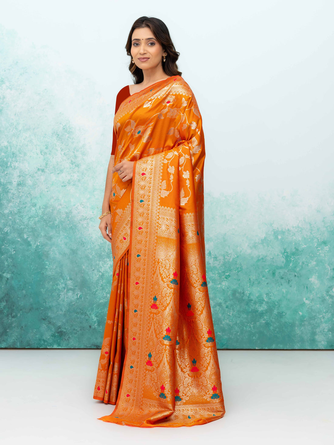 Orange Banarasi Silk Saree