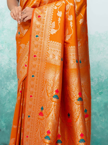 Orange Banarasi Silk Saree