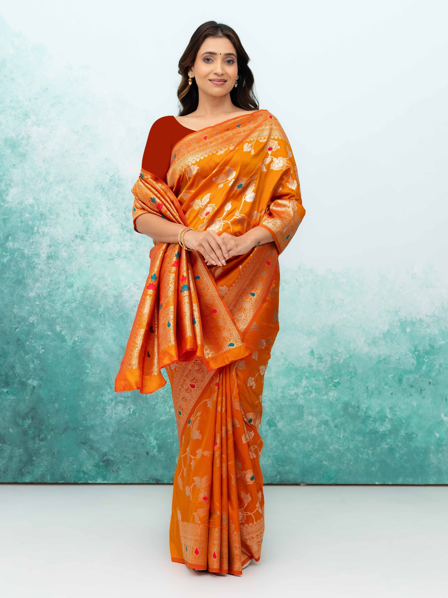Orange Banarasi Silk Saree