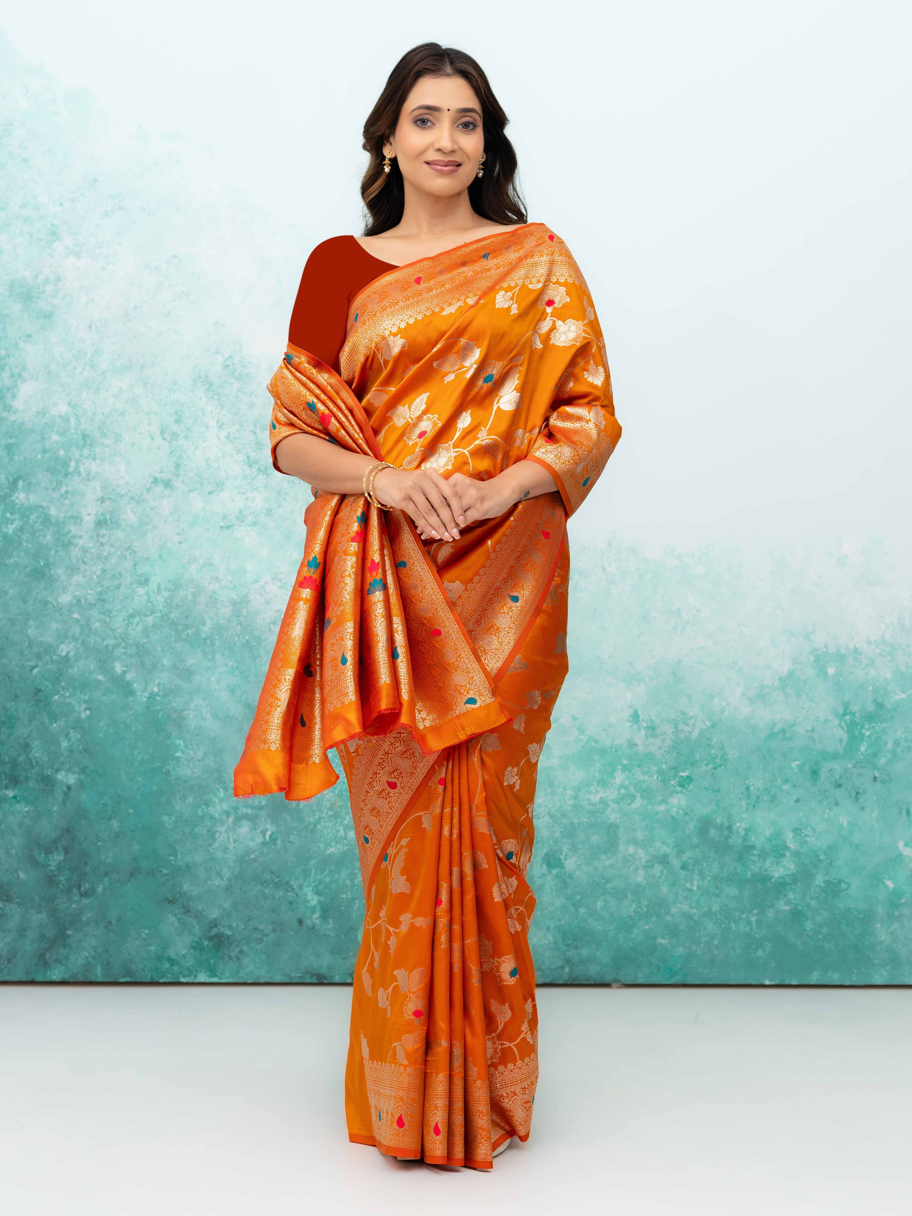 Orange Banarasi Silk Saree