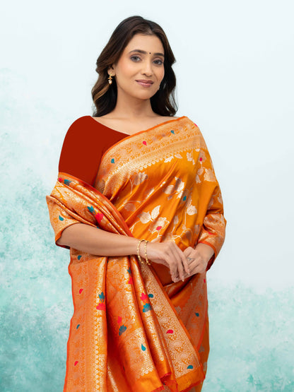Orange Banarasi Silk Saree