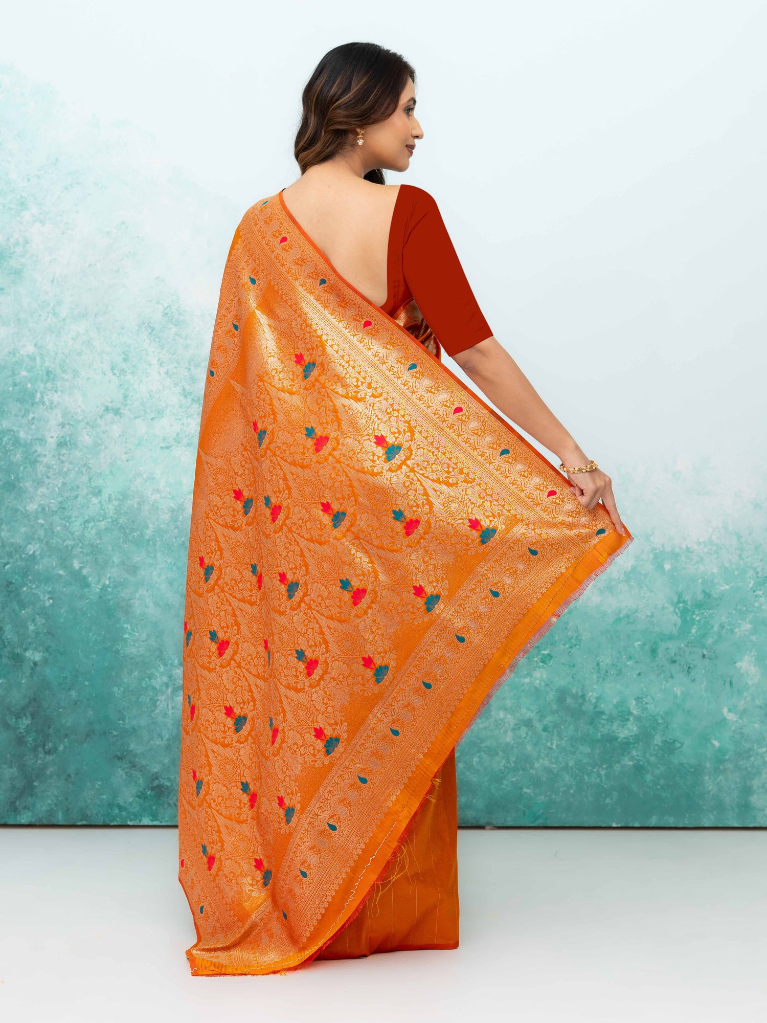 Orange Banarasi Silk Saree