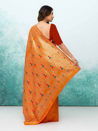 Orange Banarasi Silk Saree