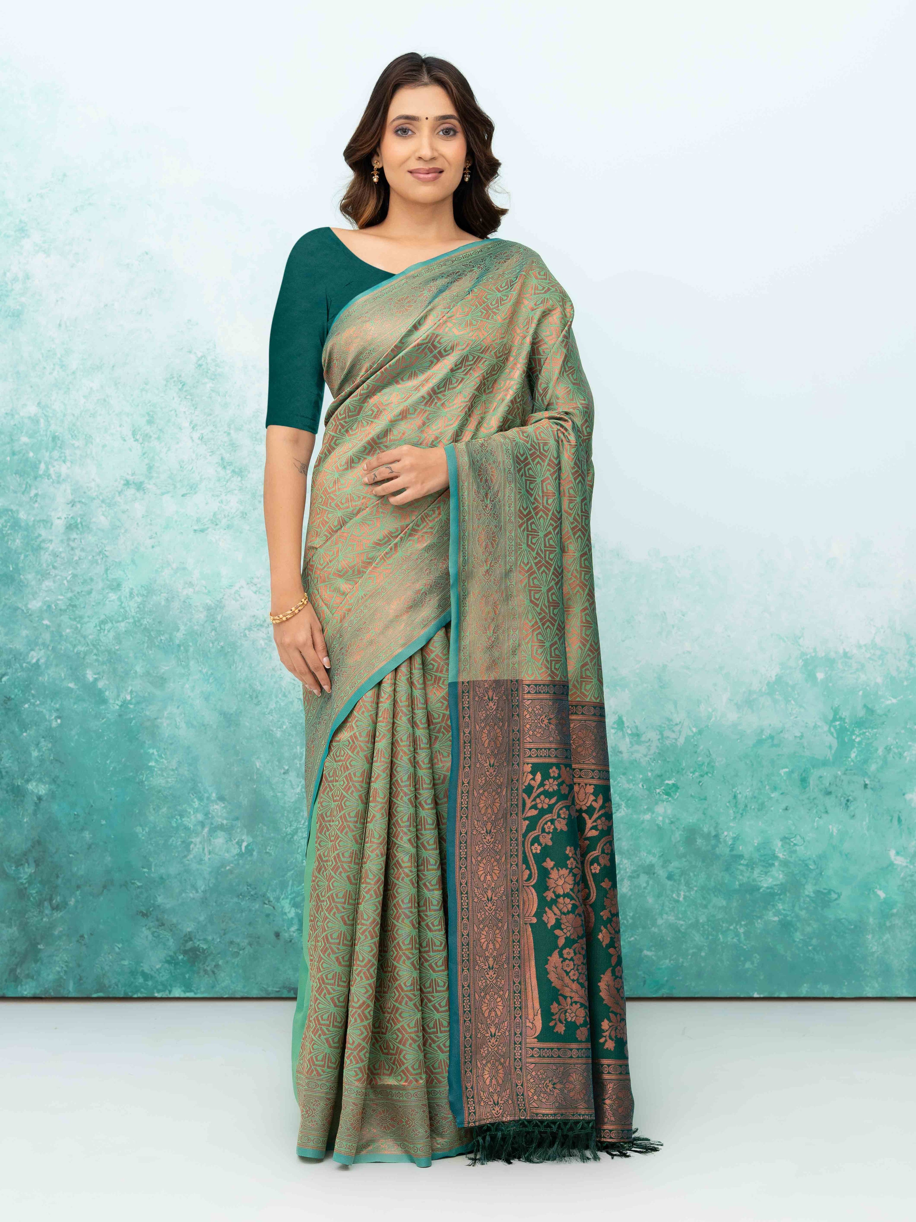 Pista &amp; Green Poly Silk Saree