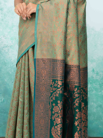 Pista &amp; Green Poly Silk Saree