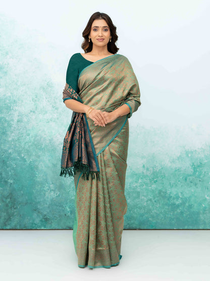 Pista &amp; Green Poly Silk Saree