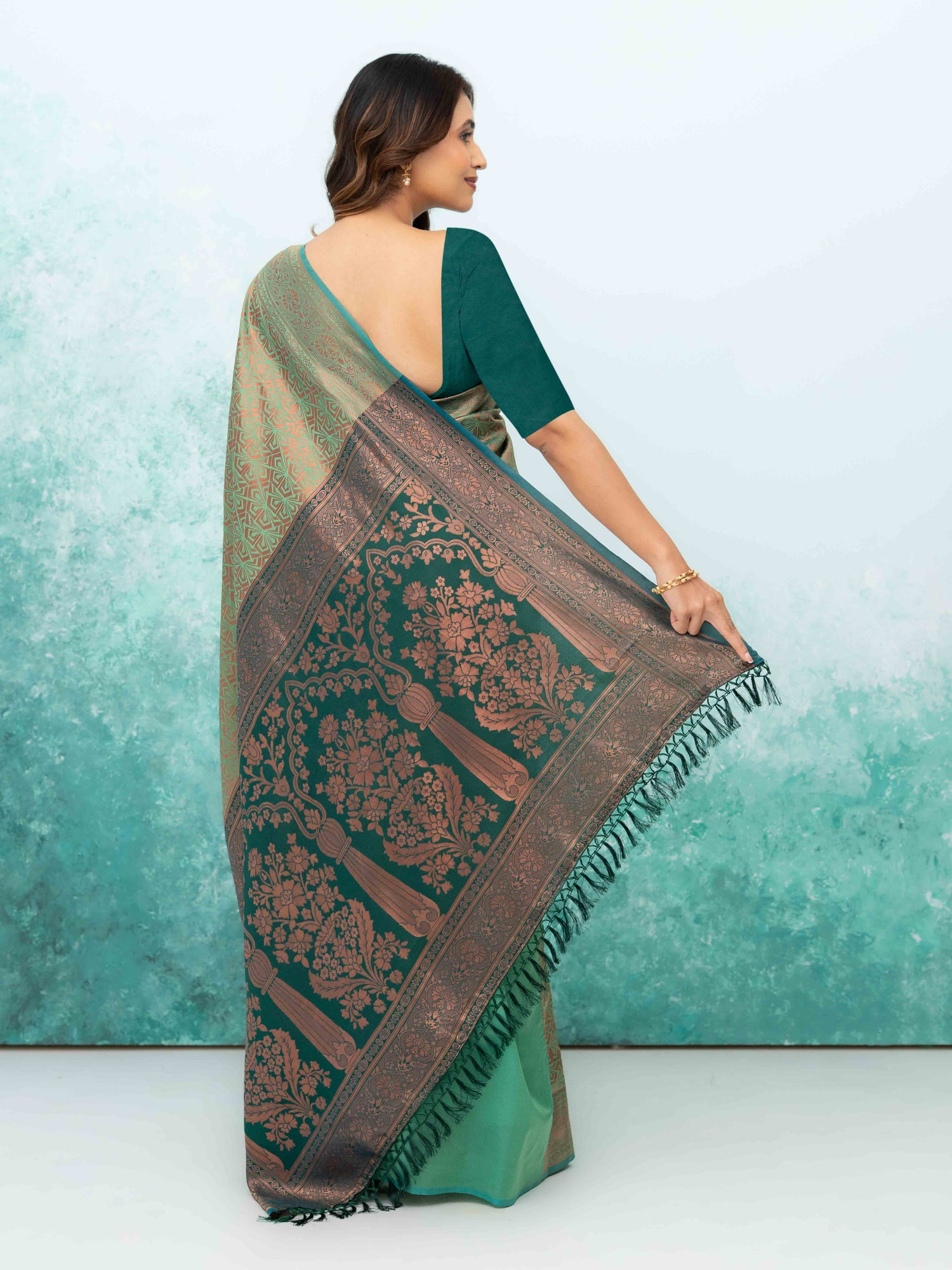 Pista &amp; Green Poly Silk Saree