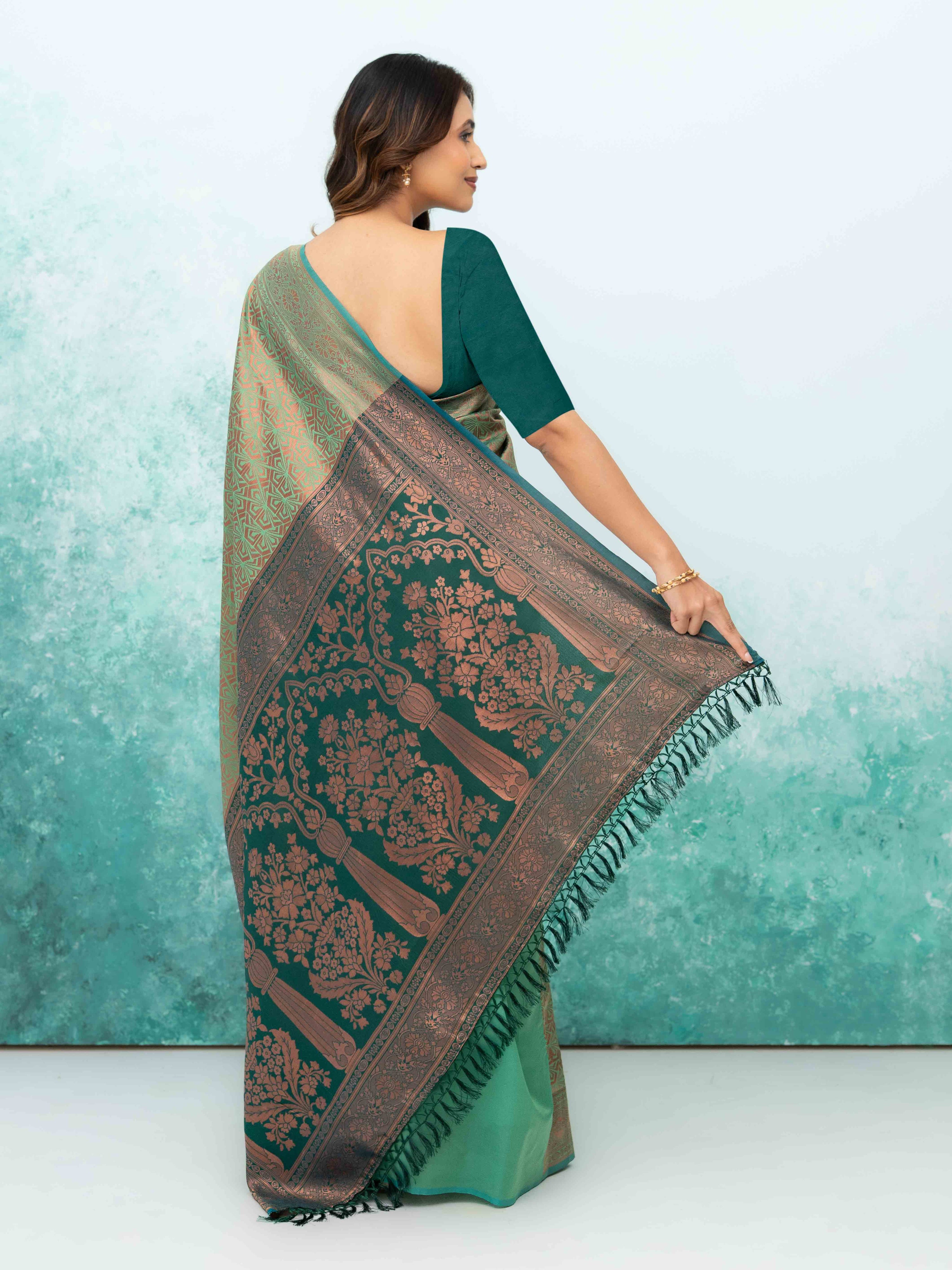 Pista &amp; Green Poly Silk Saree