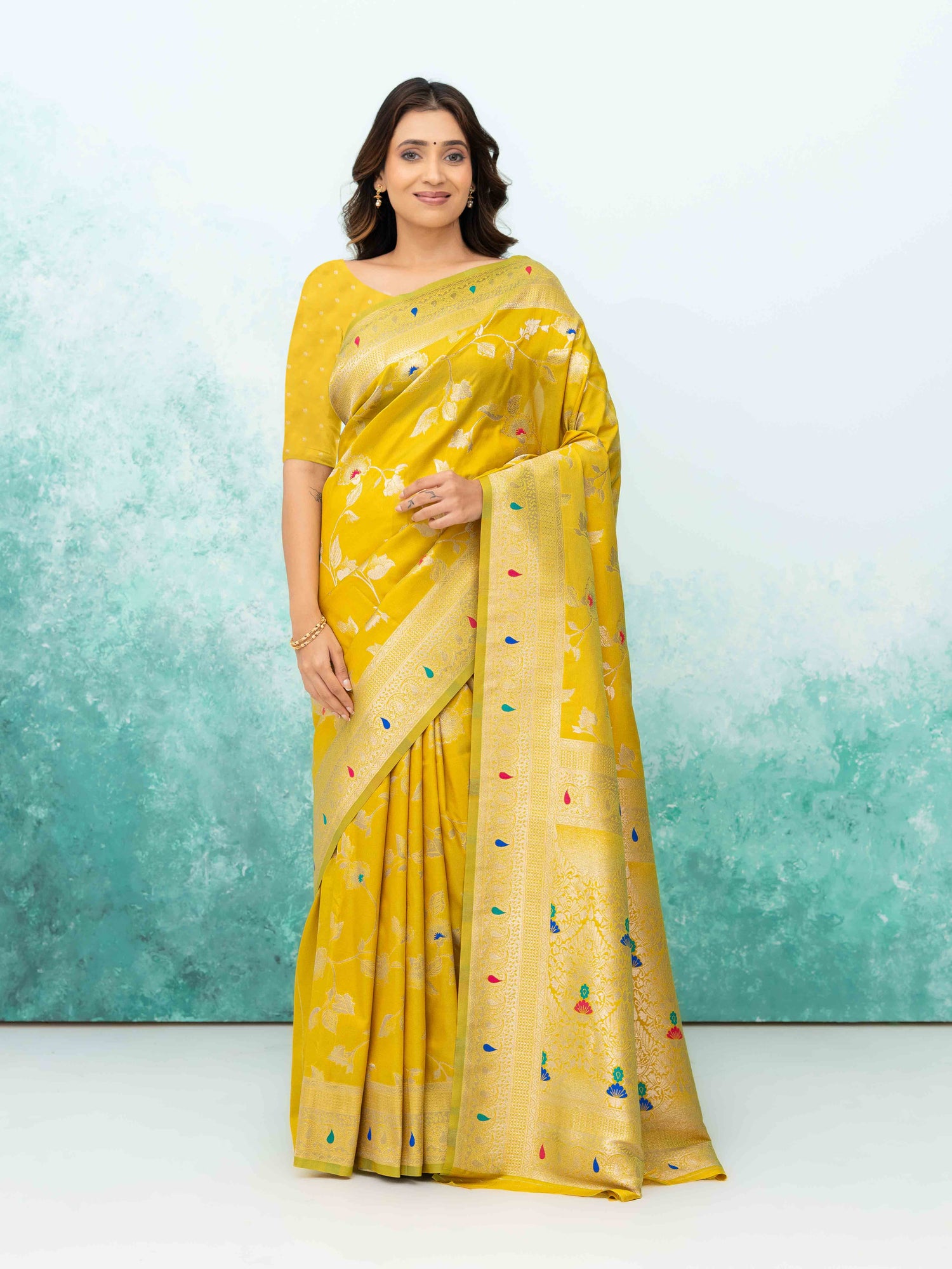 Yellow Banarasi Silk Saree