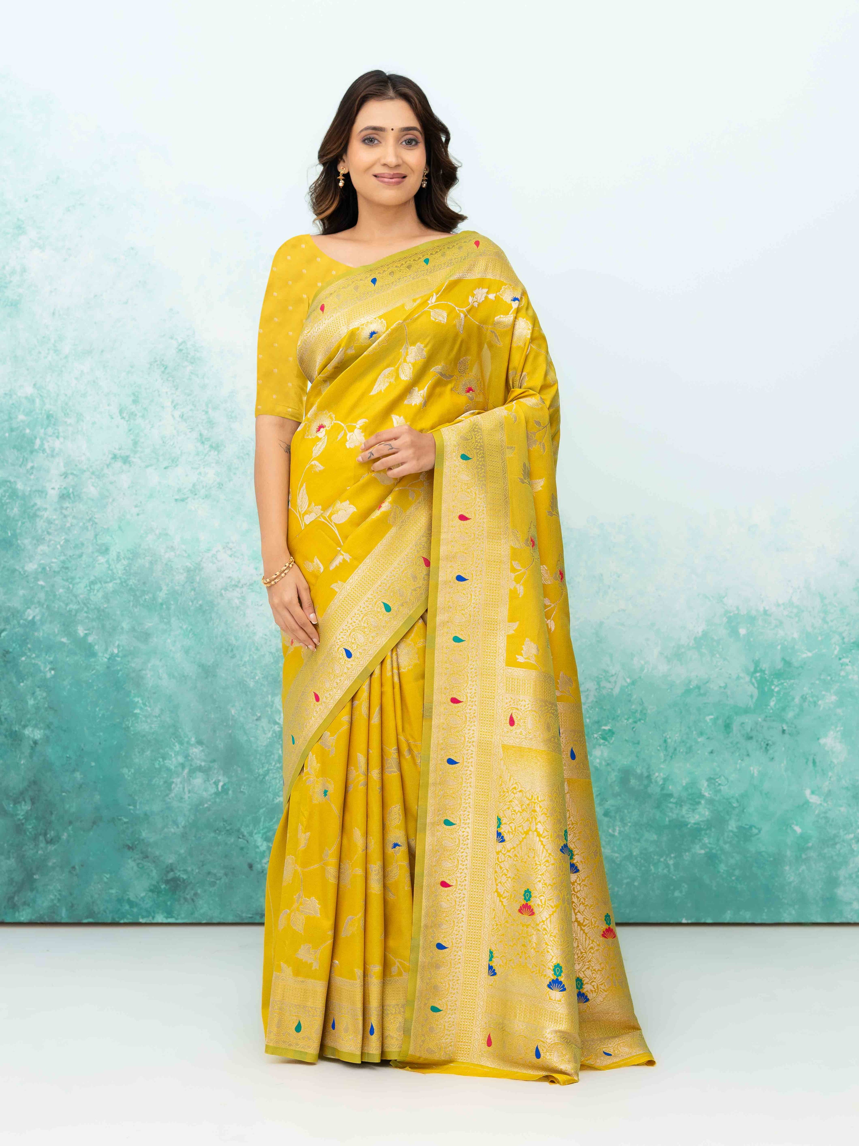 Yellow Banarasi Silk Saree