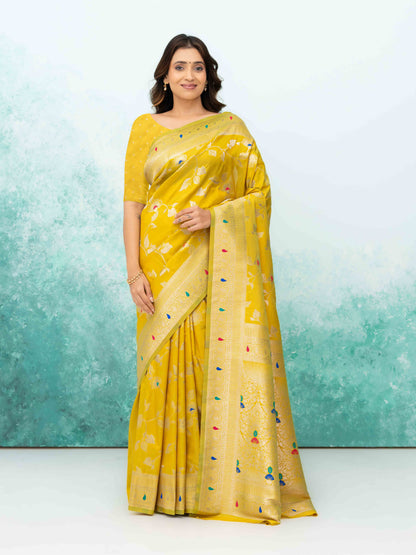 Yellow Banarasi Silk Saree