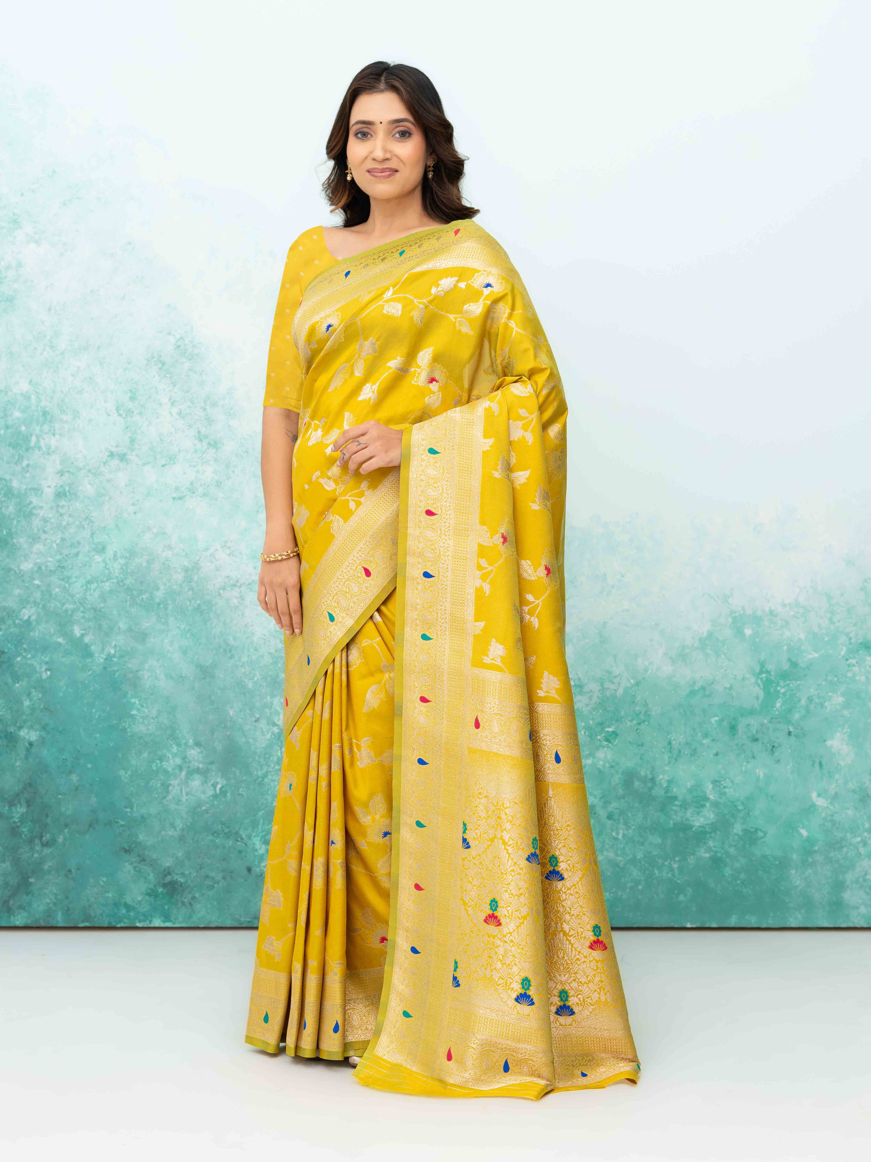 Yellow Banarasi Silk Saree