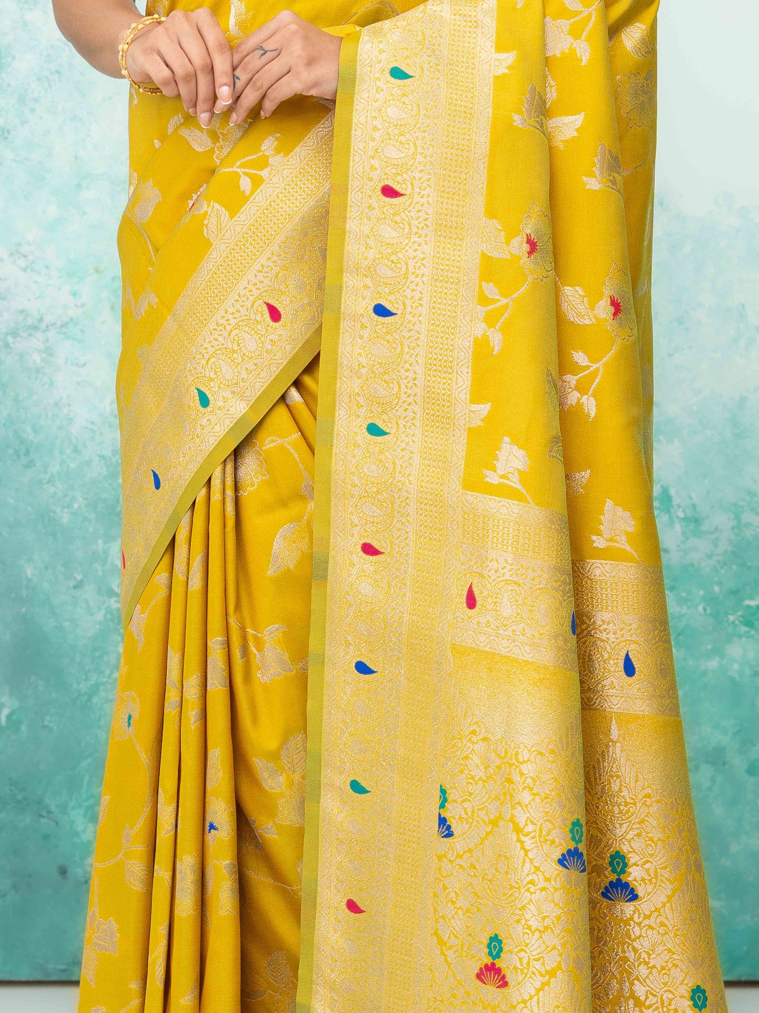 Yellow Banarasi Silk Saree