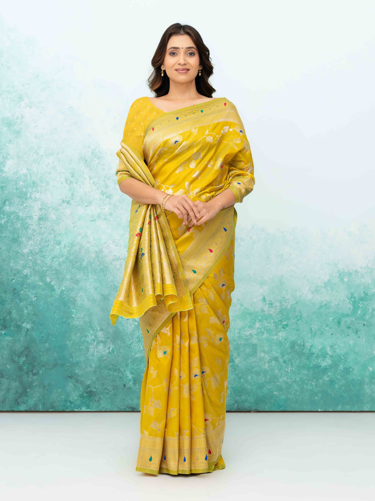 Yellow Banarasi Silk Saree