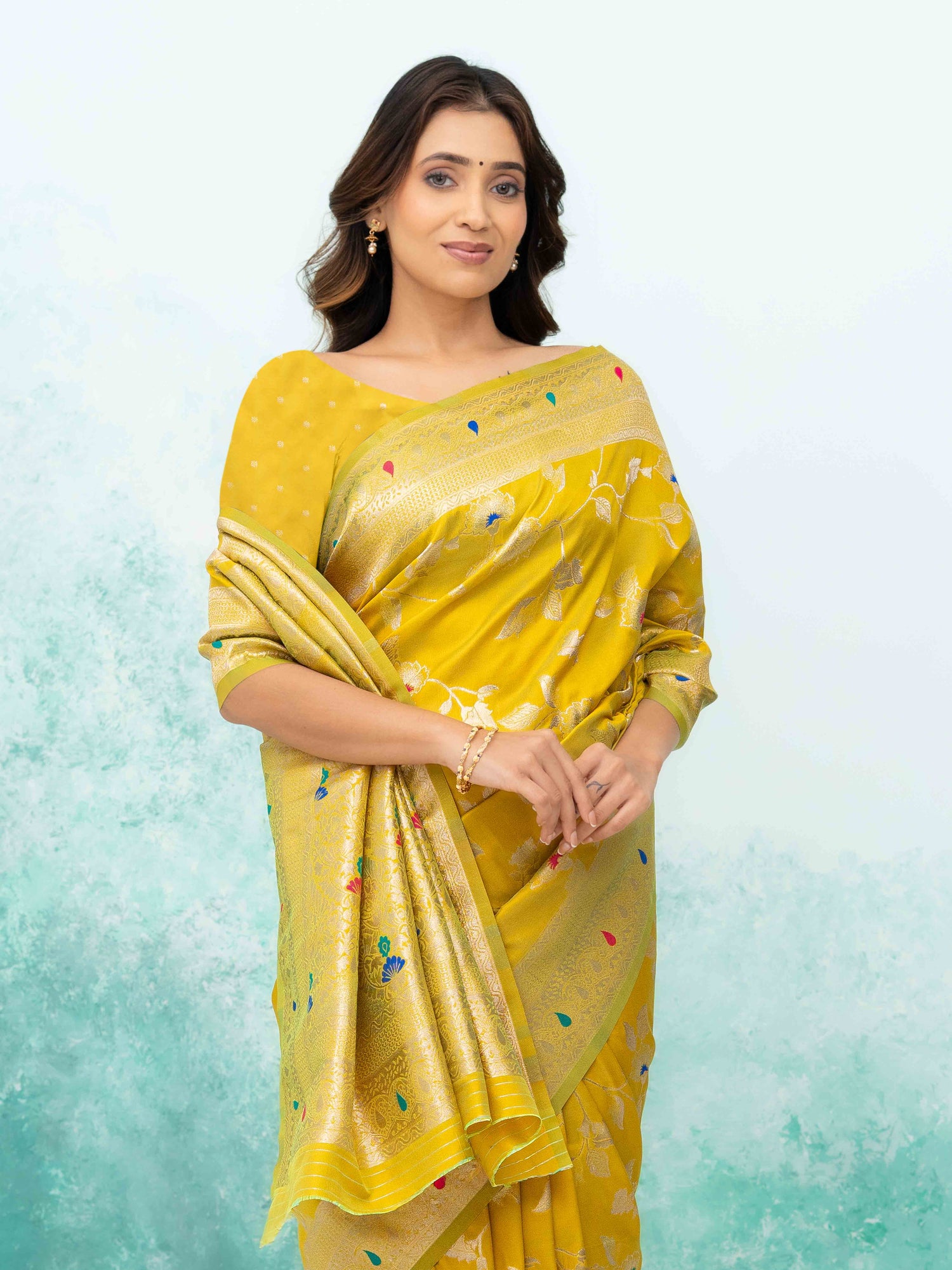 Yellow Banarasi Silk Saree
