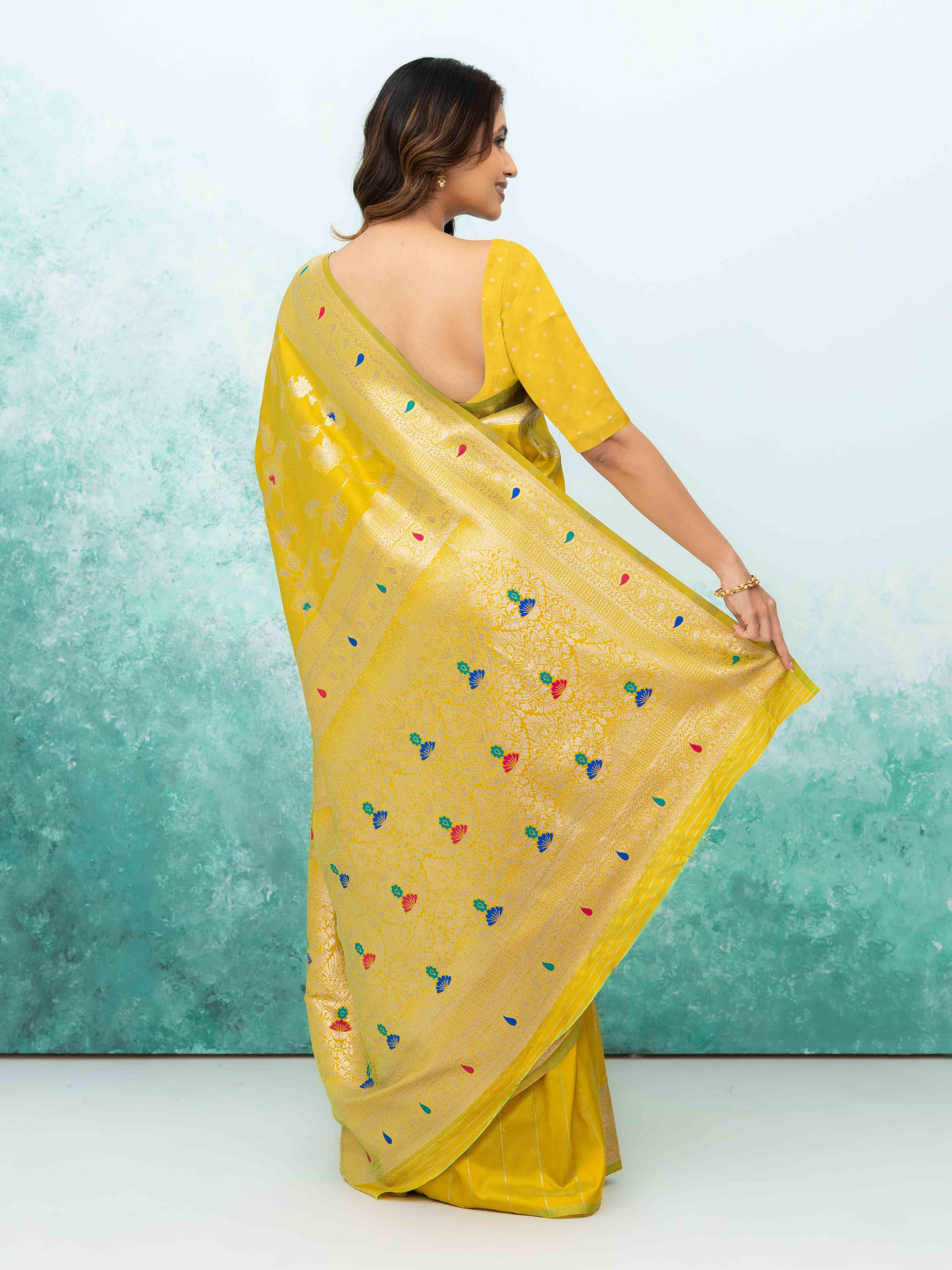 Yellow Banarasi Silk Saree