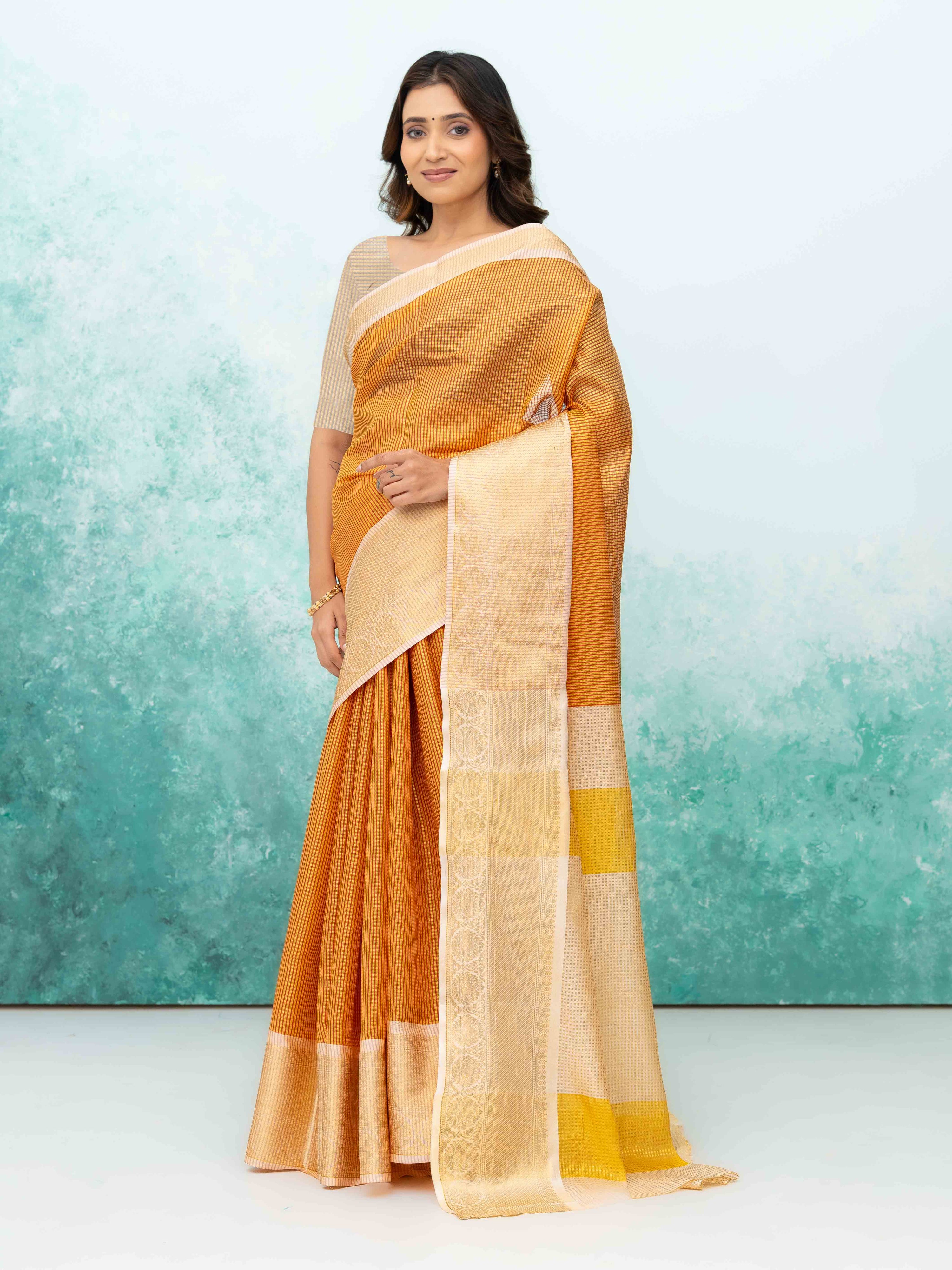 Golden &amp; Red cotton Silk Saree