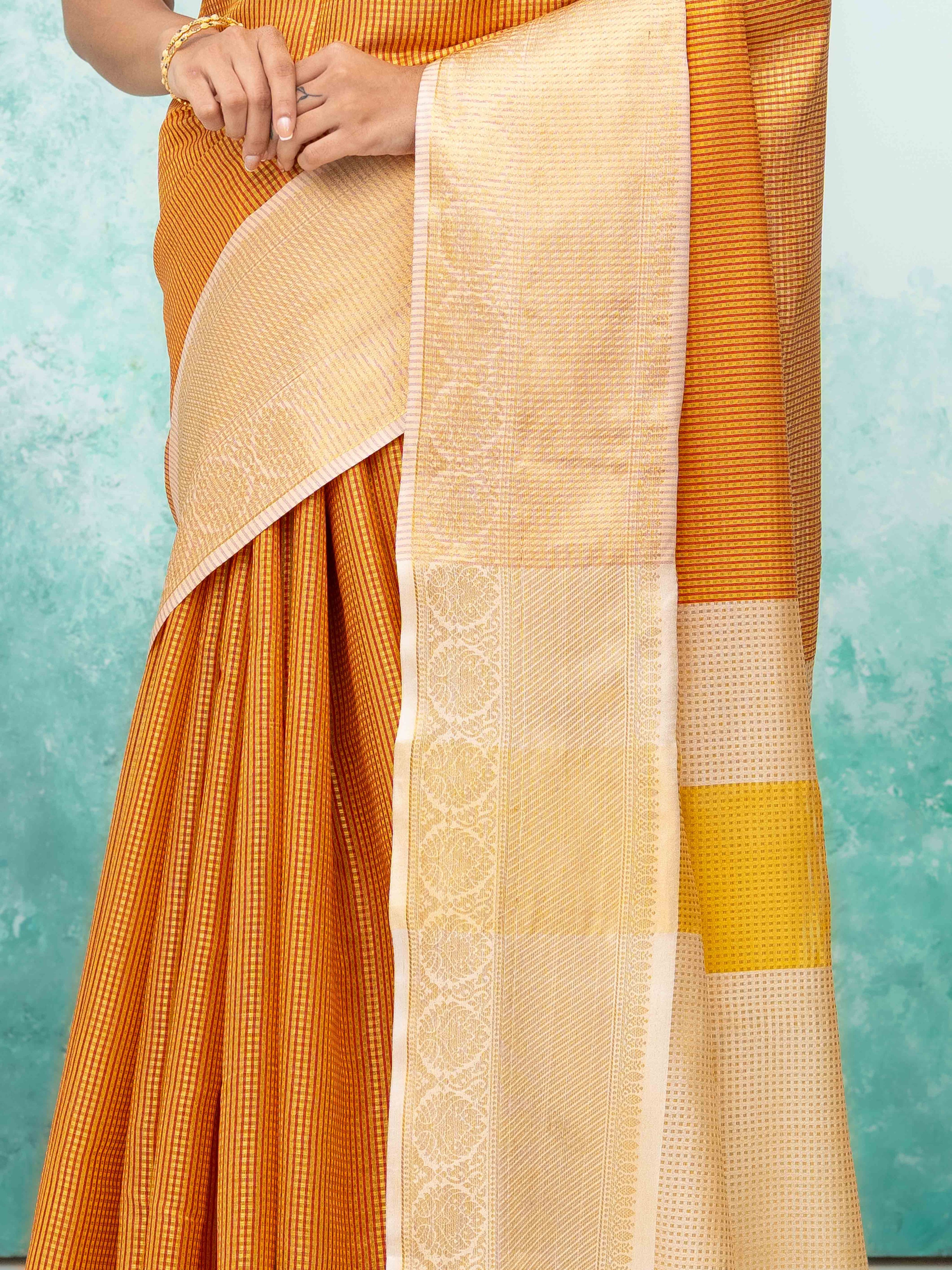 Golden &amp; Red cotton Silk Saree