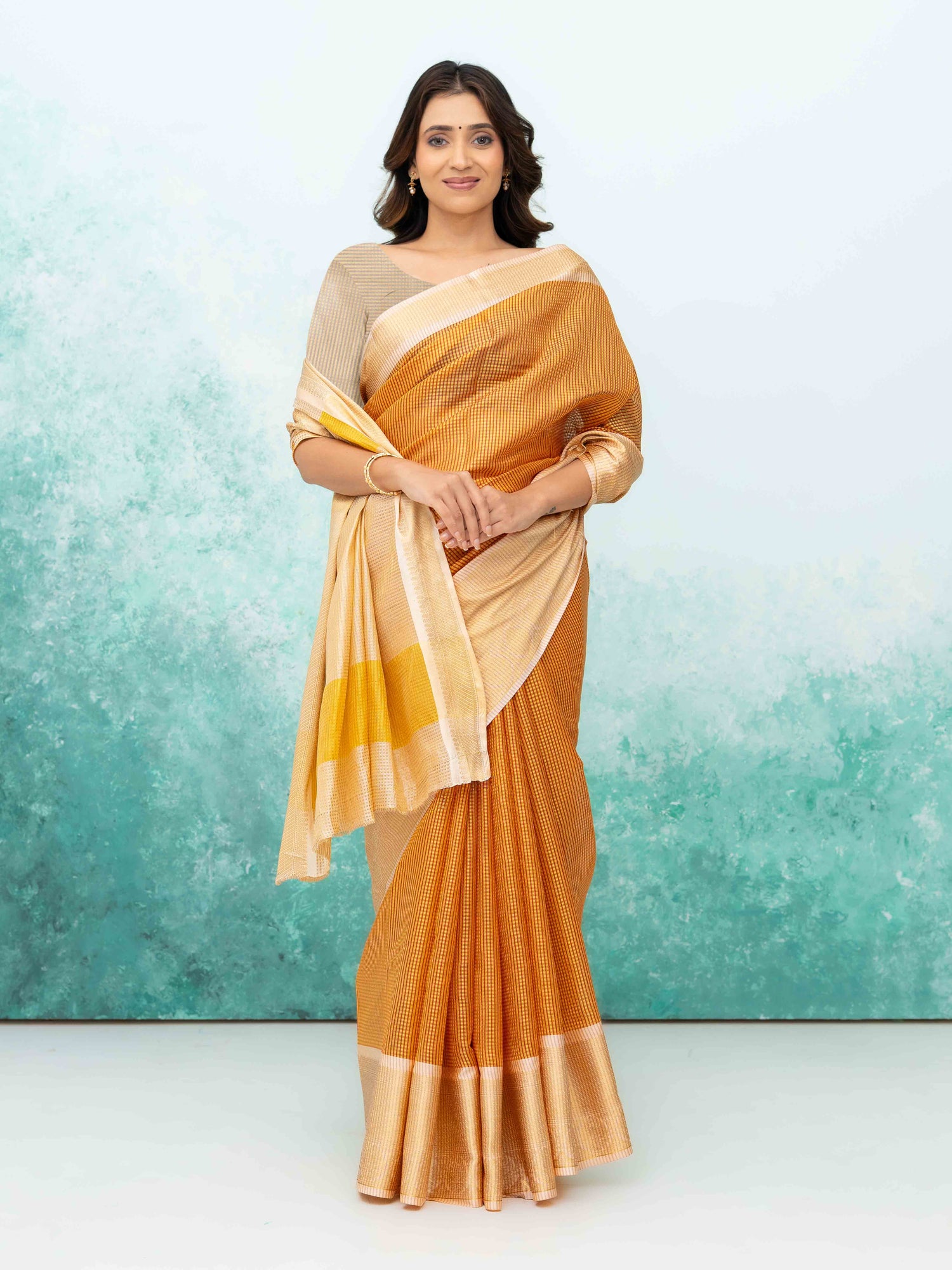 Golden &amp; Red cotton Silk Saree