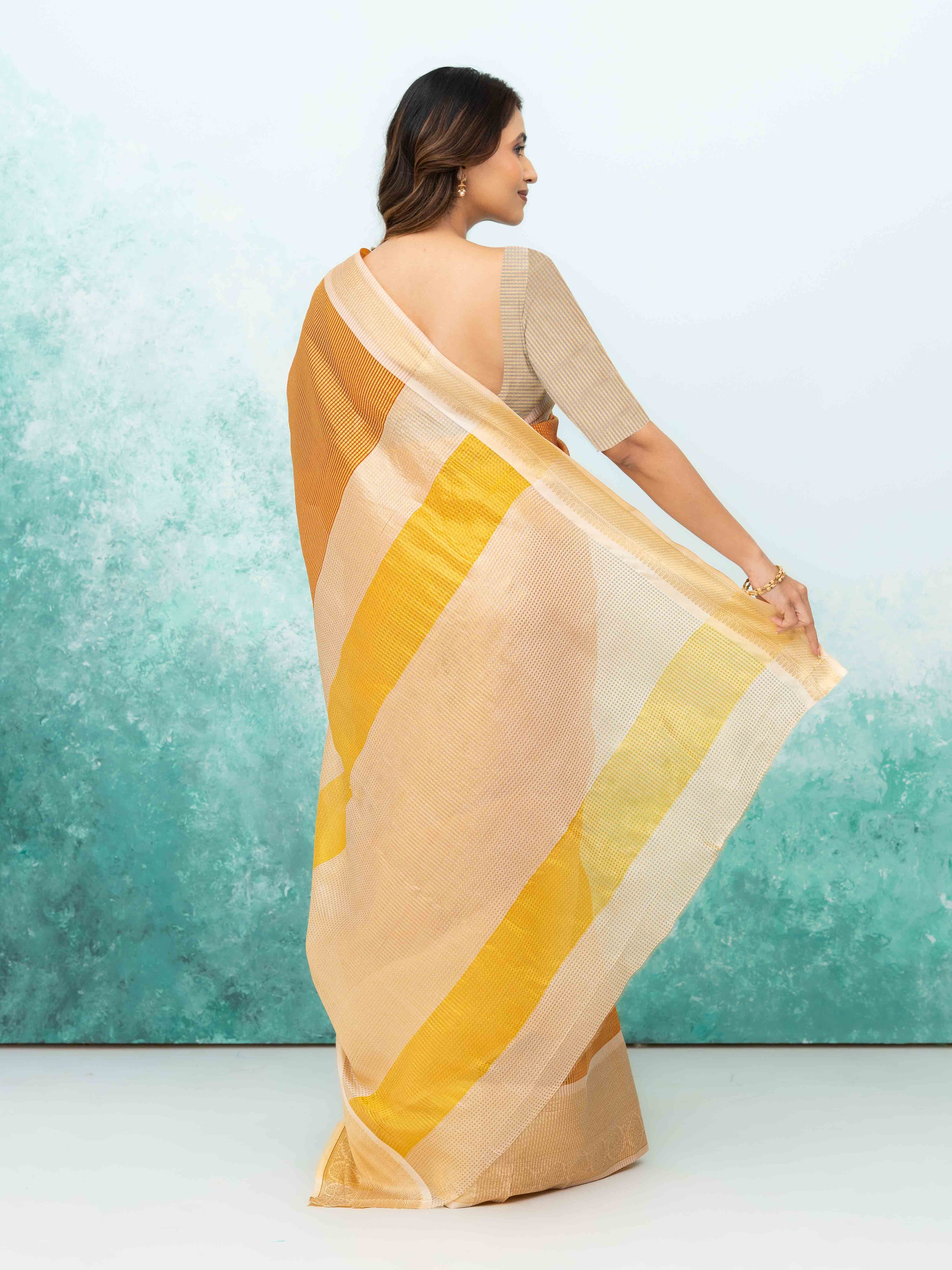 Golden &amp; Red cotton Silk Saree