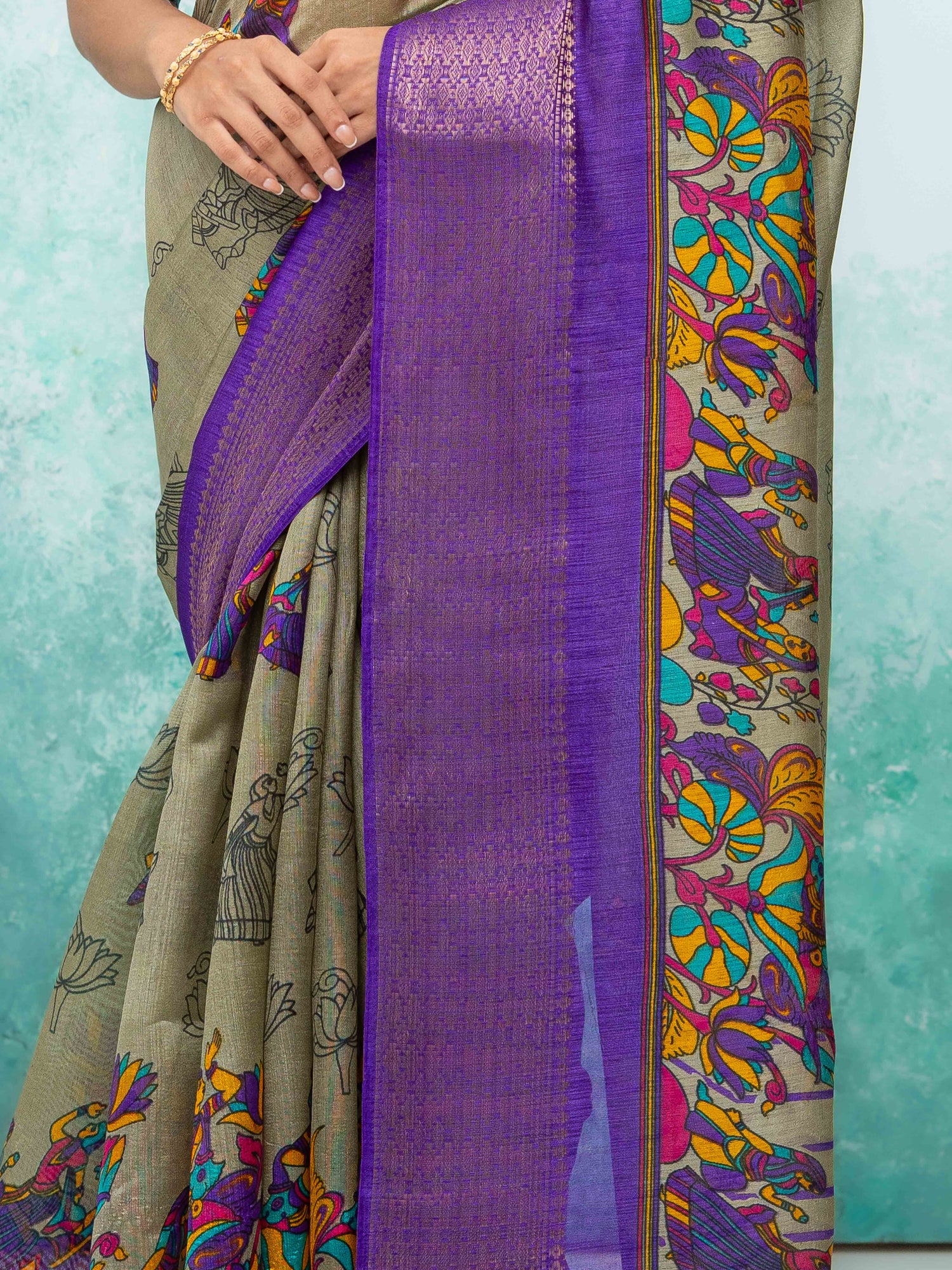 Gray &amp; Purple Poly Cotton Saree