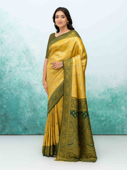 Yellow &amp; Green Kanchivaram Saree
