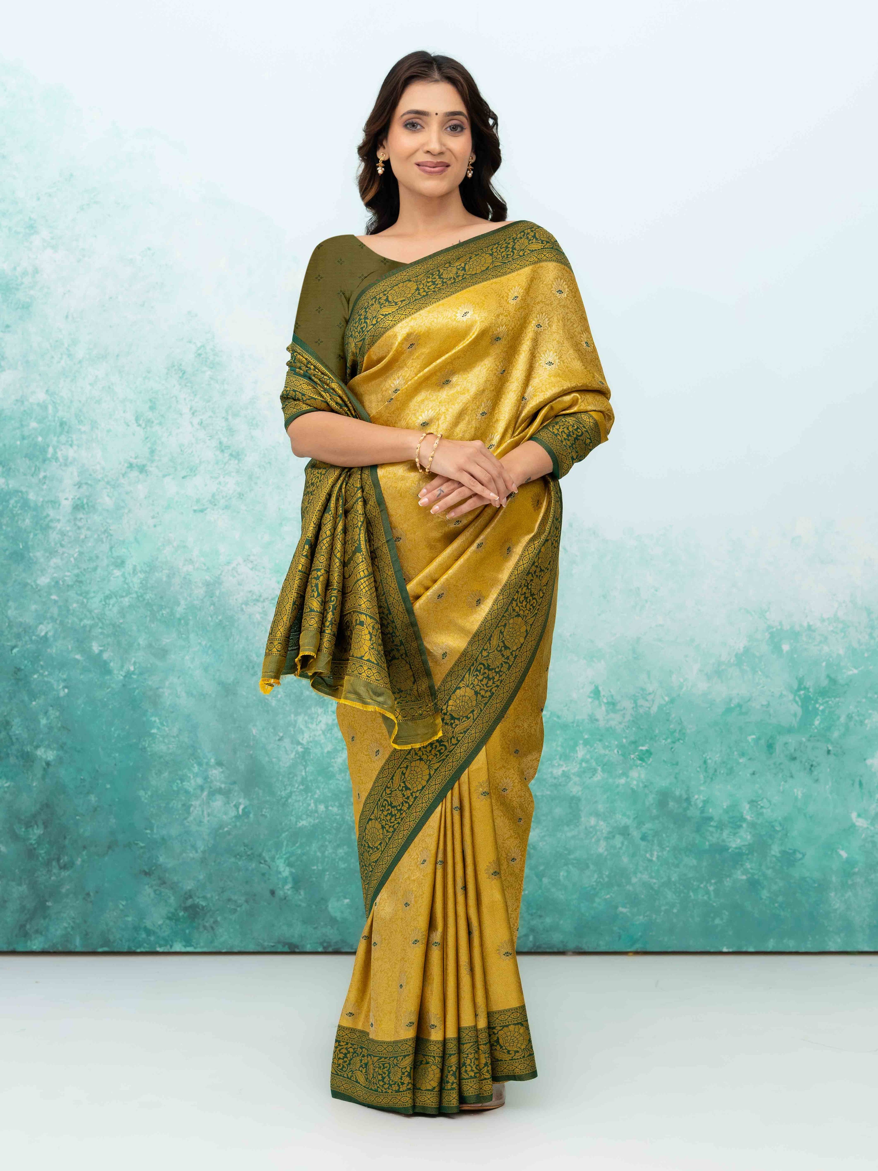 Yellow &amp; Green Kanchivaram Saree