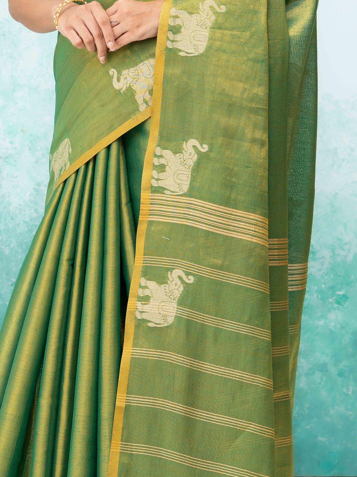 Green Tusser Silk Saree
