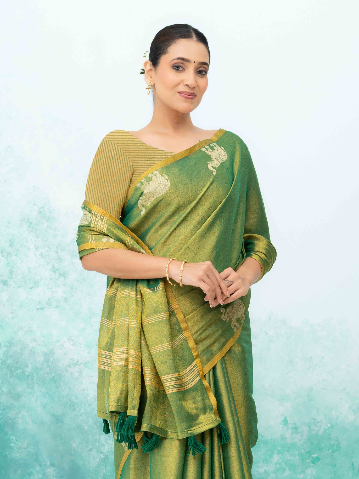 Green Tusser Silk Saree