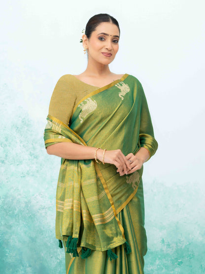 Green Tusser Silk Saree
