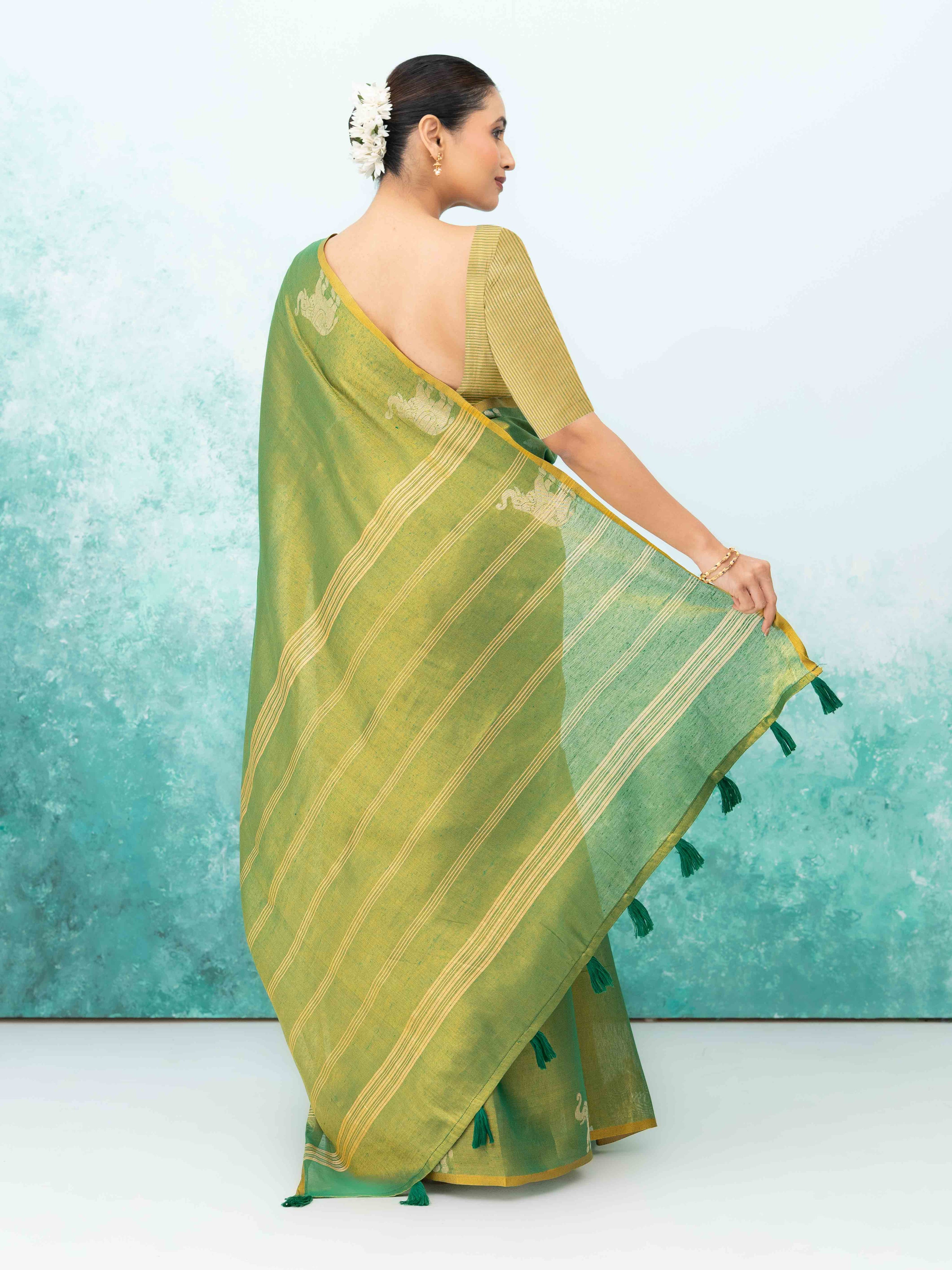 Green Tusser Silk Saree