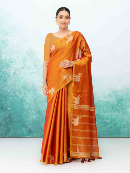 Orange Tusser Silk Saree