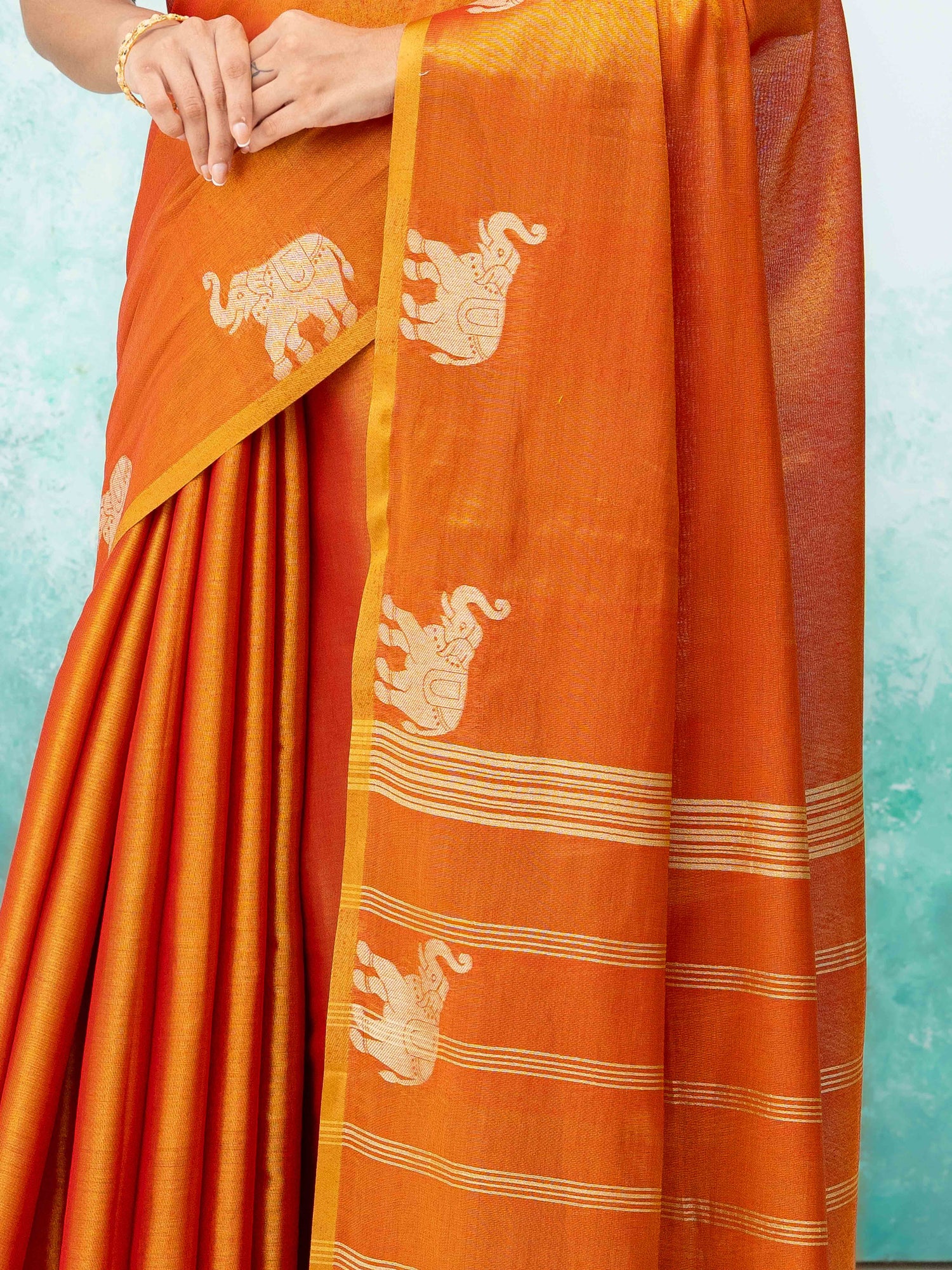 Orange Tusser Silk Saree